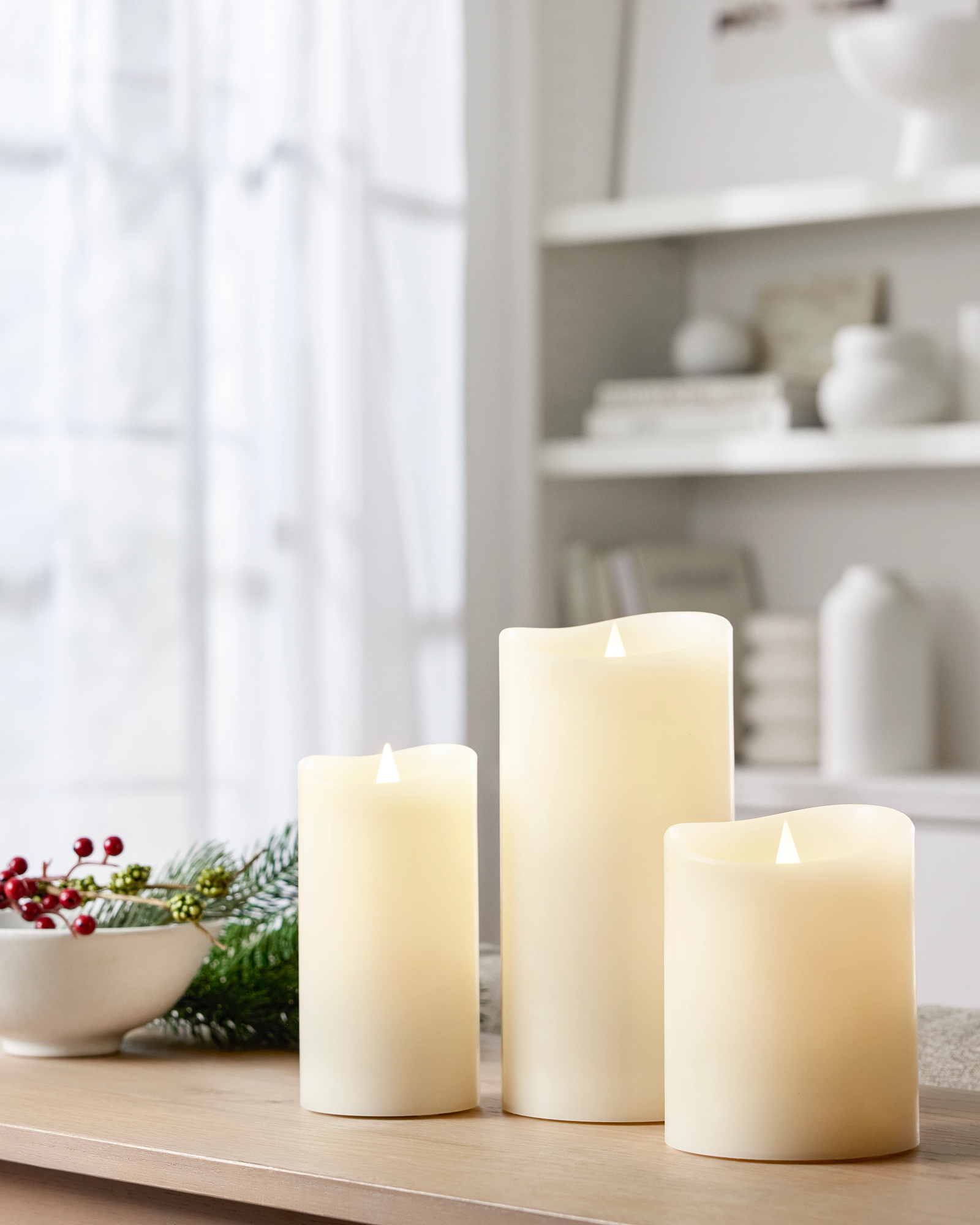 Ivory Miracle Flame Premium 3D Led Wax Pillar Candle - Set of 3 Ivory Miracle Flame Premium 3D Led Wax Pillar Candle - Set of 3