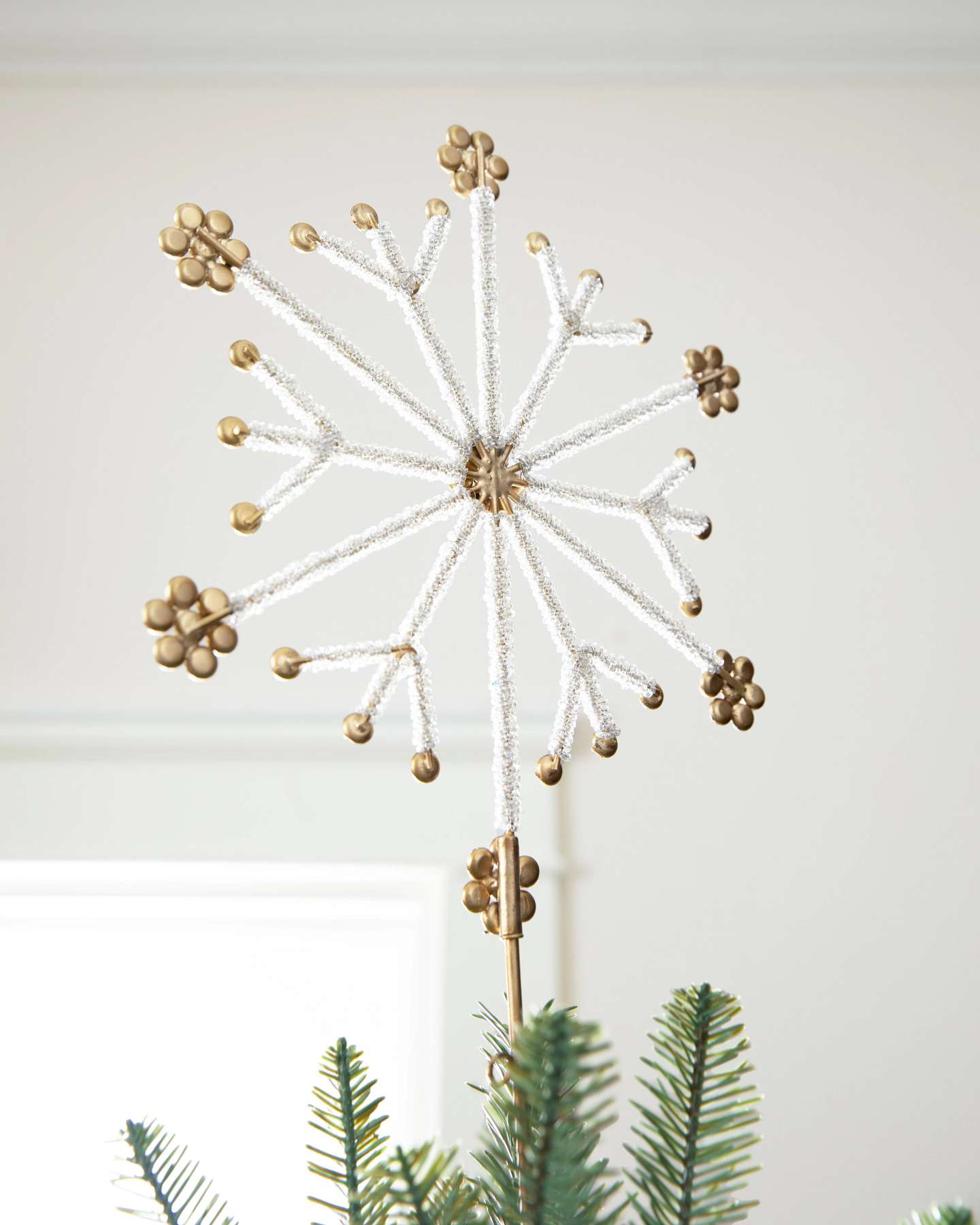 Balsam Hill 10-Inch Beaded Snowflake Artificial Christmas Tree Topper Closeup View