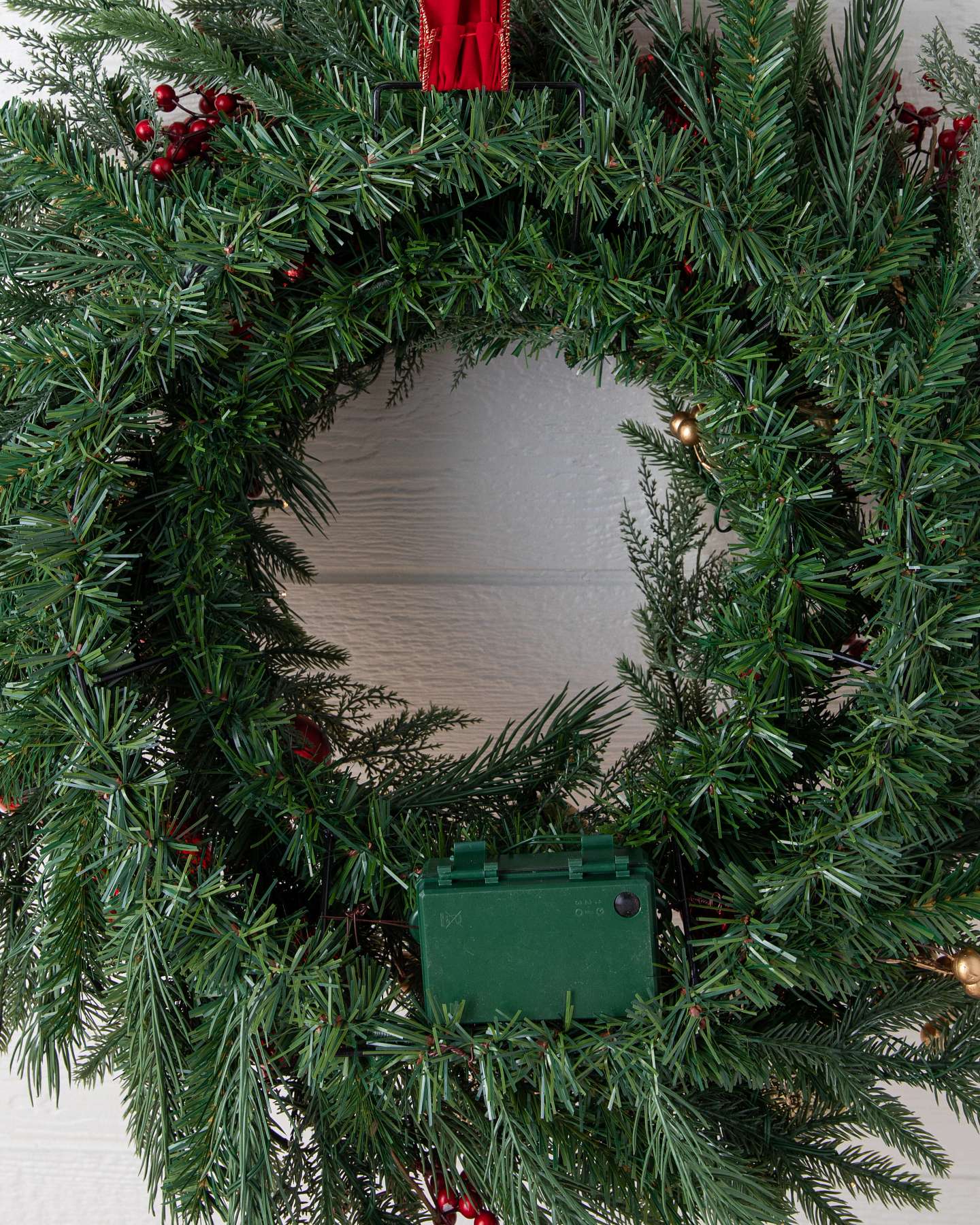 Balsam Hill Outdoor Christmas Charm 28-Inch Artificial Wreath LED Close-Up