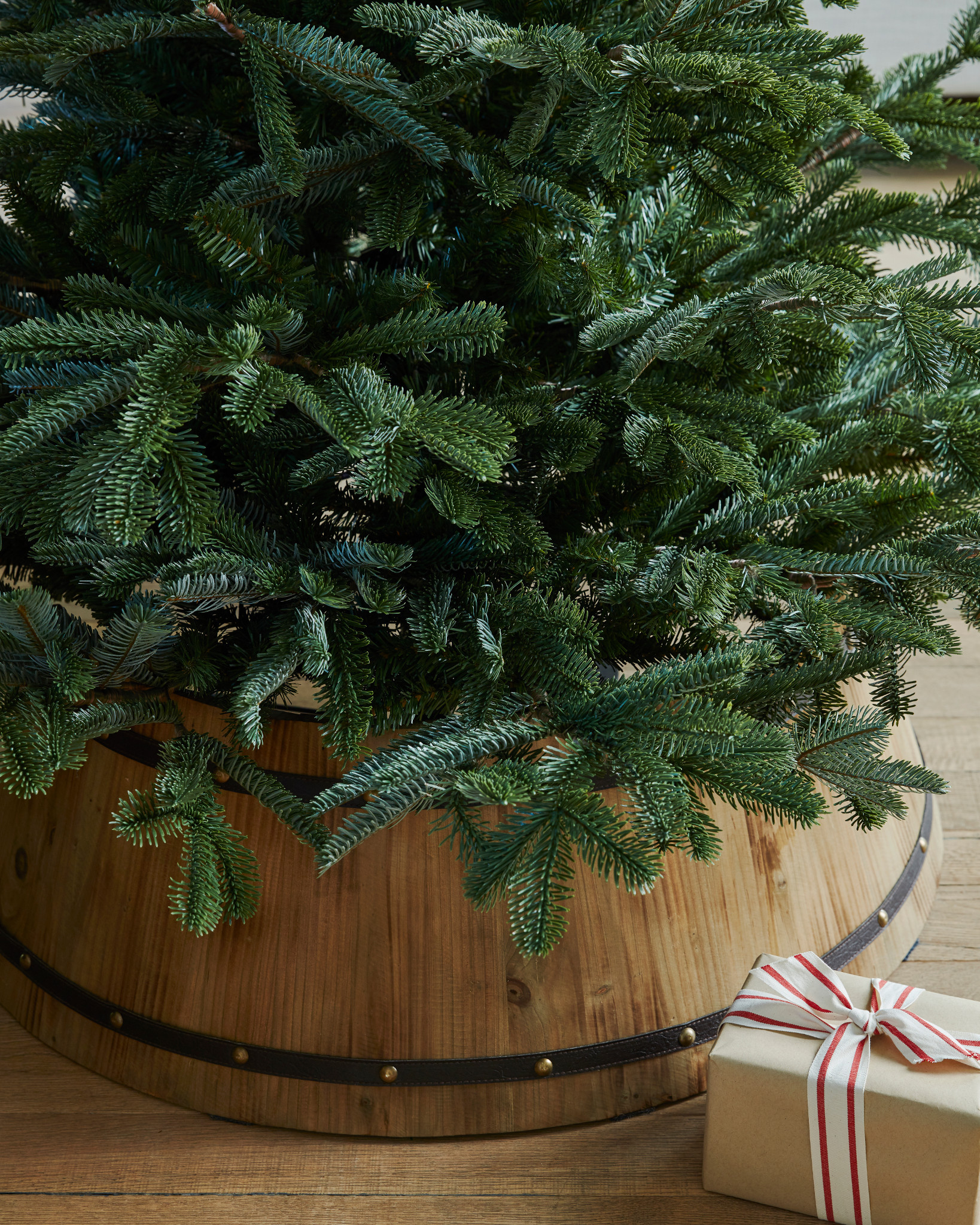 Wooden Barrel Christmas Tree Collars Balsam Hill