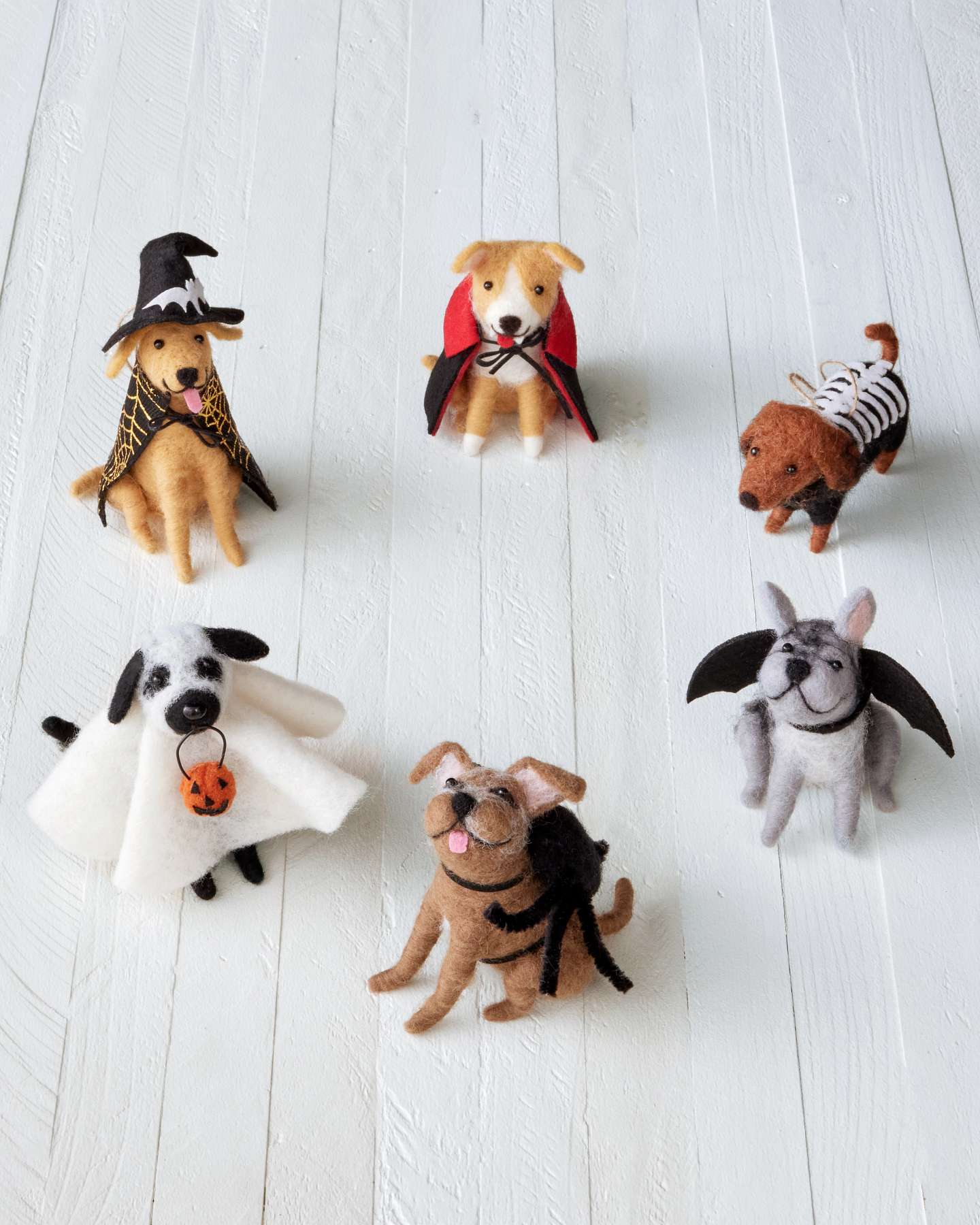 Balsam Hill Howl-O-Ween Hounds Felt Christmas Ornament Set of 6 Closeup
