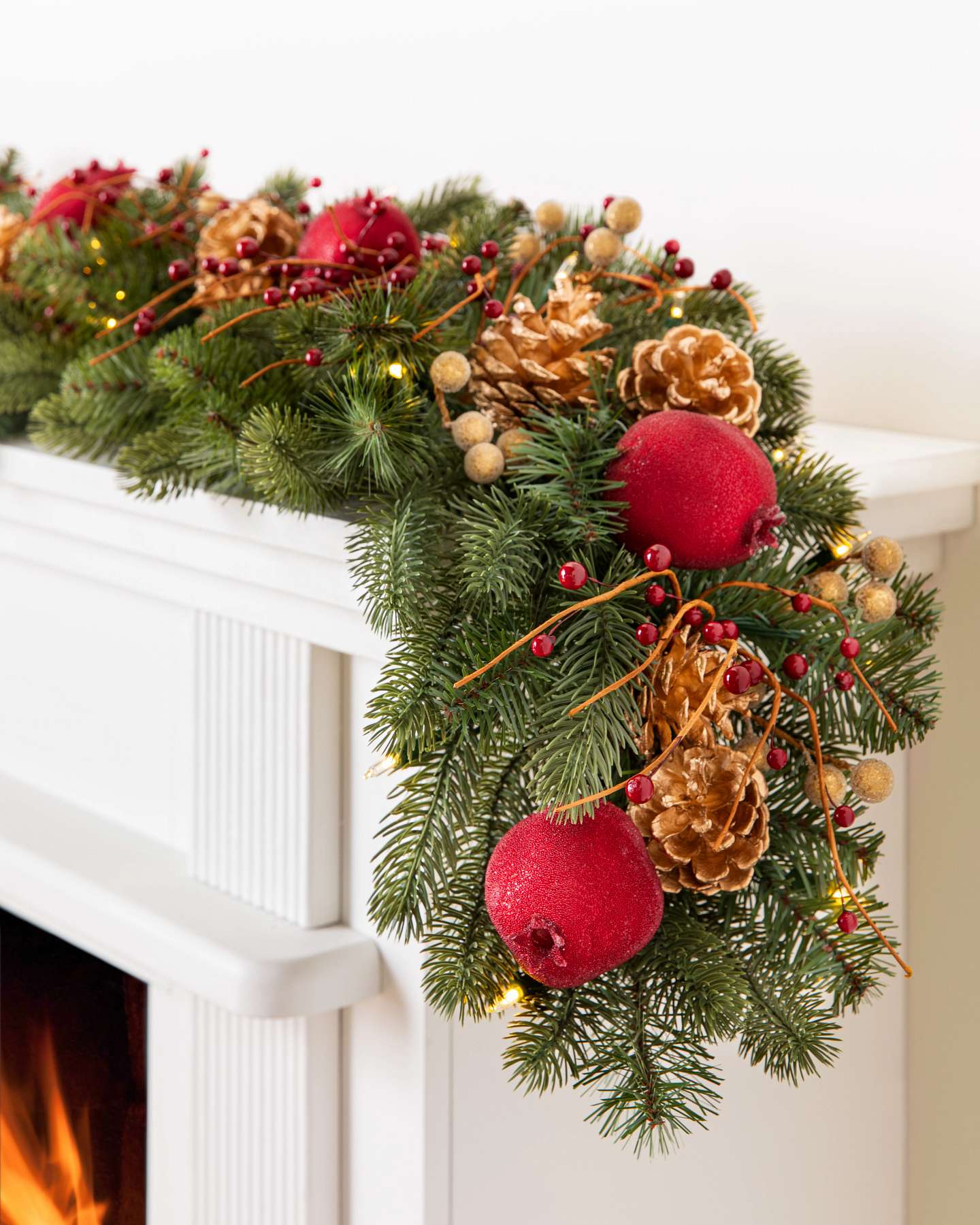 Balsam Hill Vermont White Spruce Bordeaux Artificial Christmas Garland 6-Foot LED Candlelight