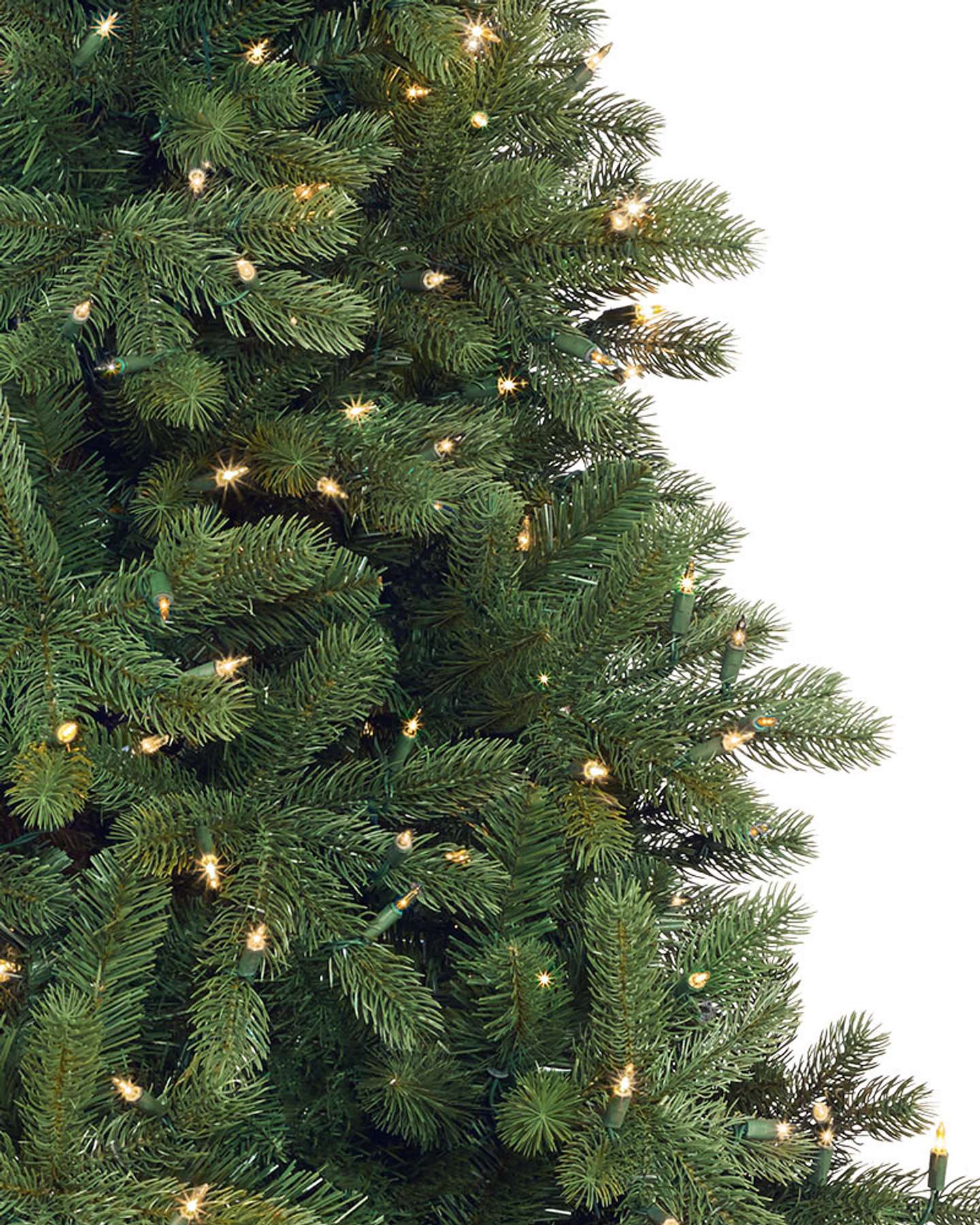 Balsam Hill Woodland Spruce Artificial Christmas Tree LED Lights Closeup