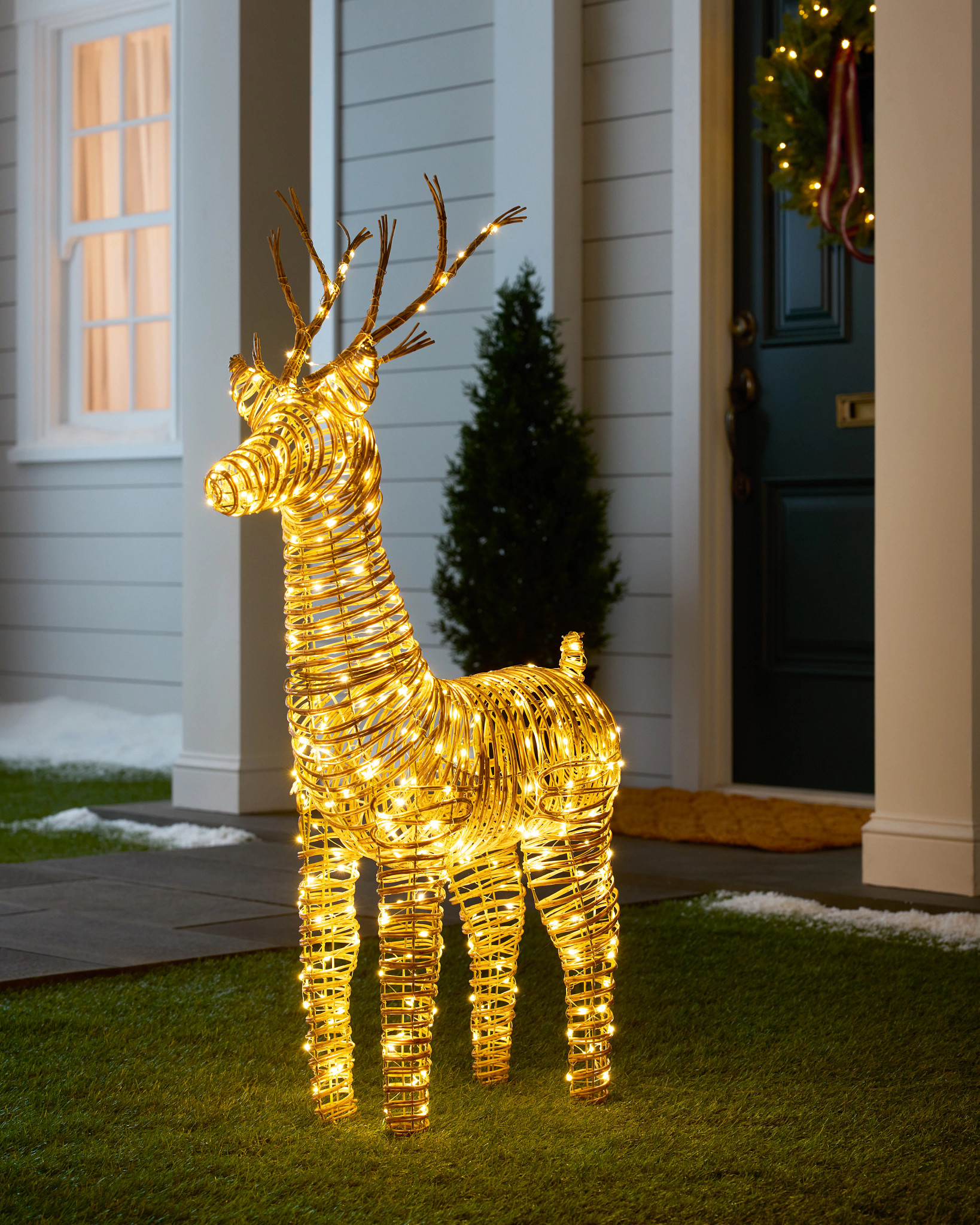Outdoor Lit All-Weather Wicker Baby Reindeer