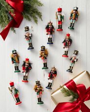 Set of Nutcracker Christmas ornaments on a white background