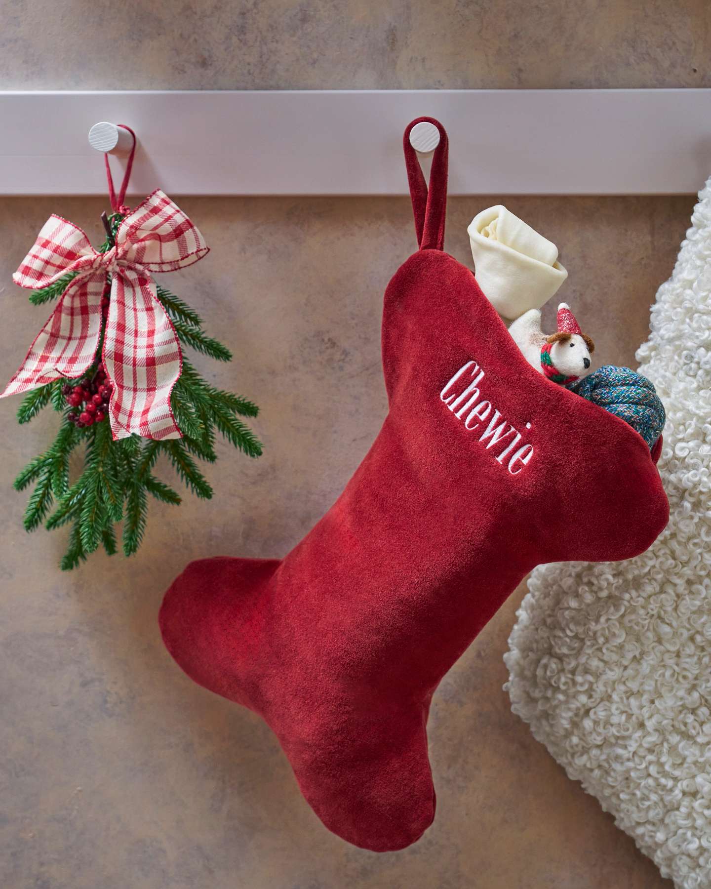 Red Velvet Dog Bone Christmas Stocking