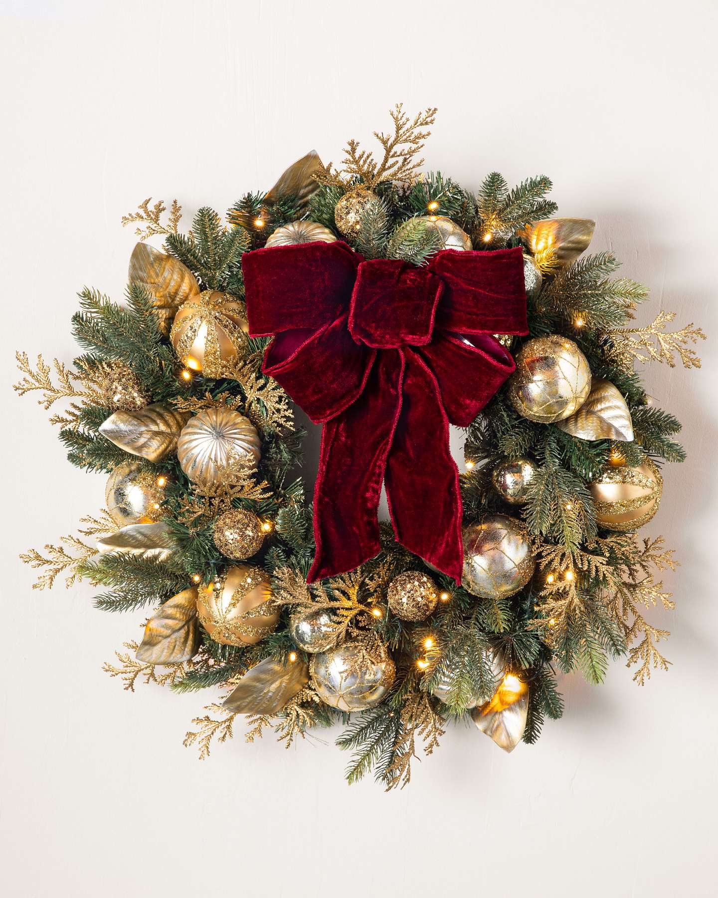 Balsam Hill Gilded Glory Artificial Christmas Wreath with Clear LED Lights