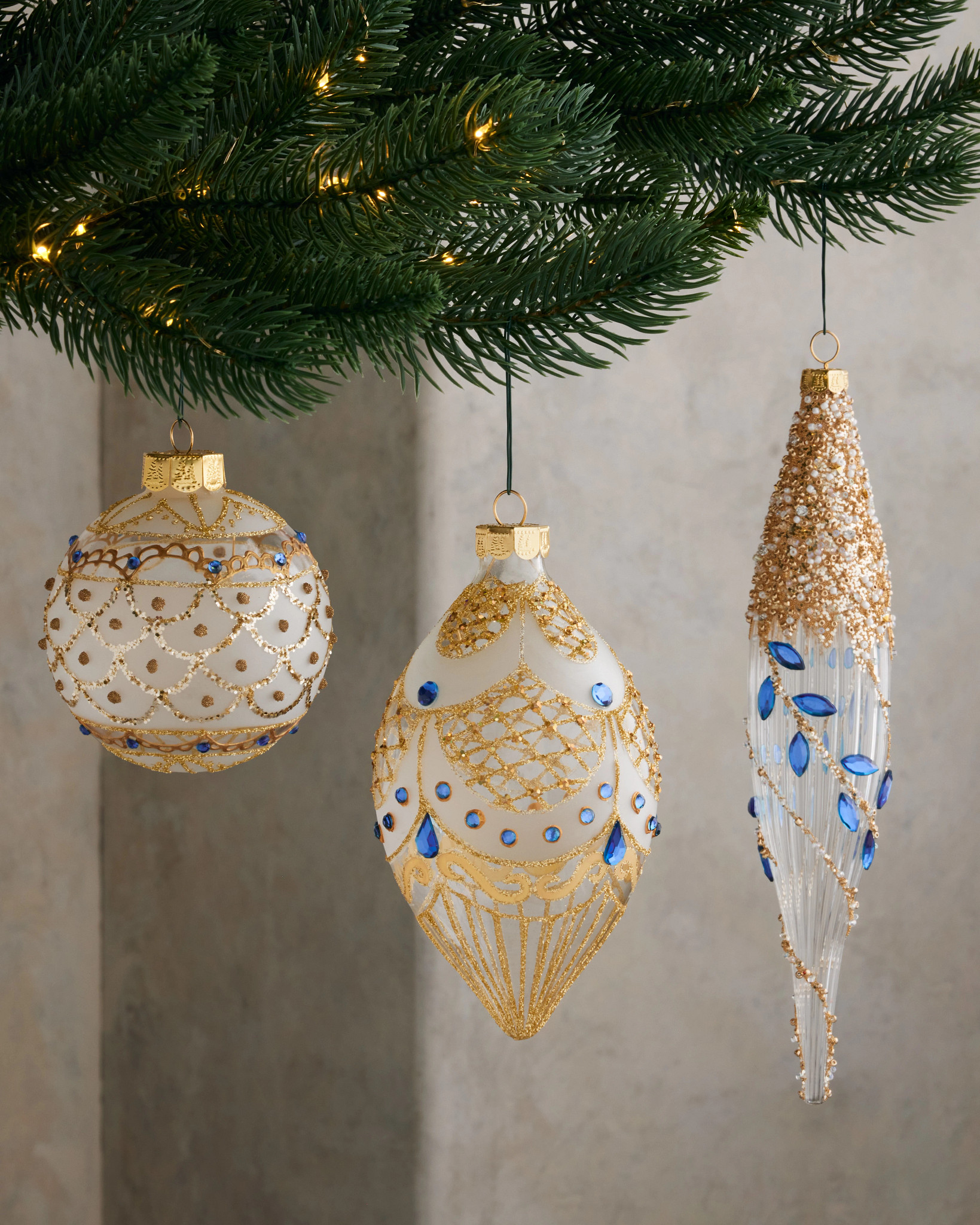 Sapphire & Gold Gilded Glory Mixed Glass Ornament Set