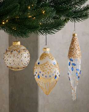 Sapphire & Gold Gilded Glory Mixed Glass Ornament Set Sapphire & Gold Gilded Glory Mixed Glass Ornament Set