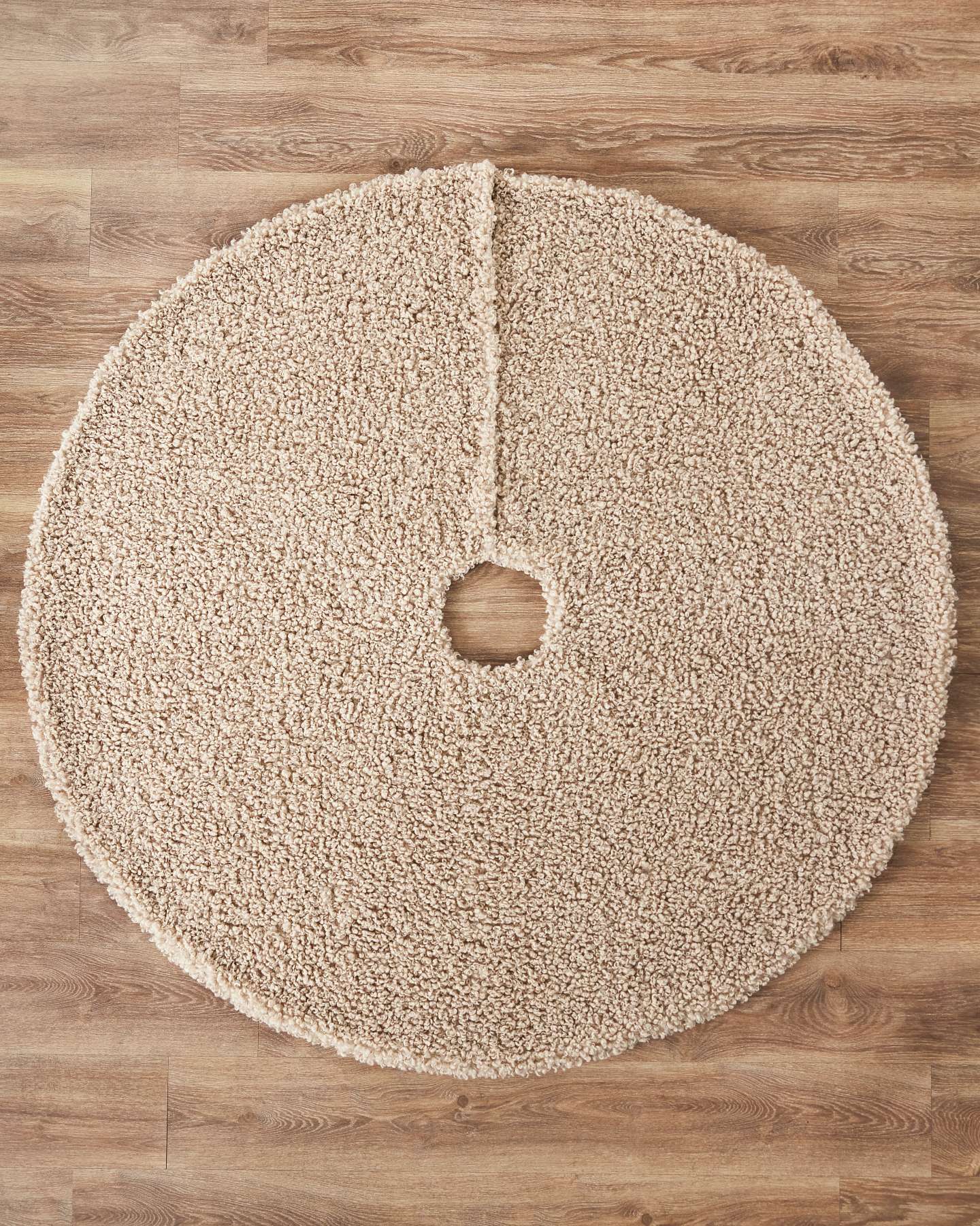 Balsam Hill 60-Inch Tan Boucle Artificial Christmas Tree Skirt Detailed View