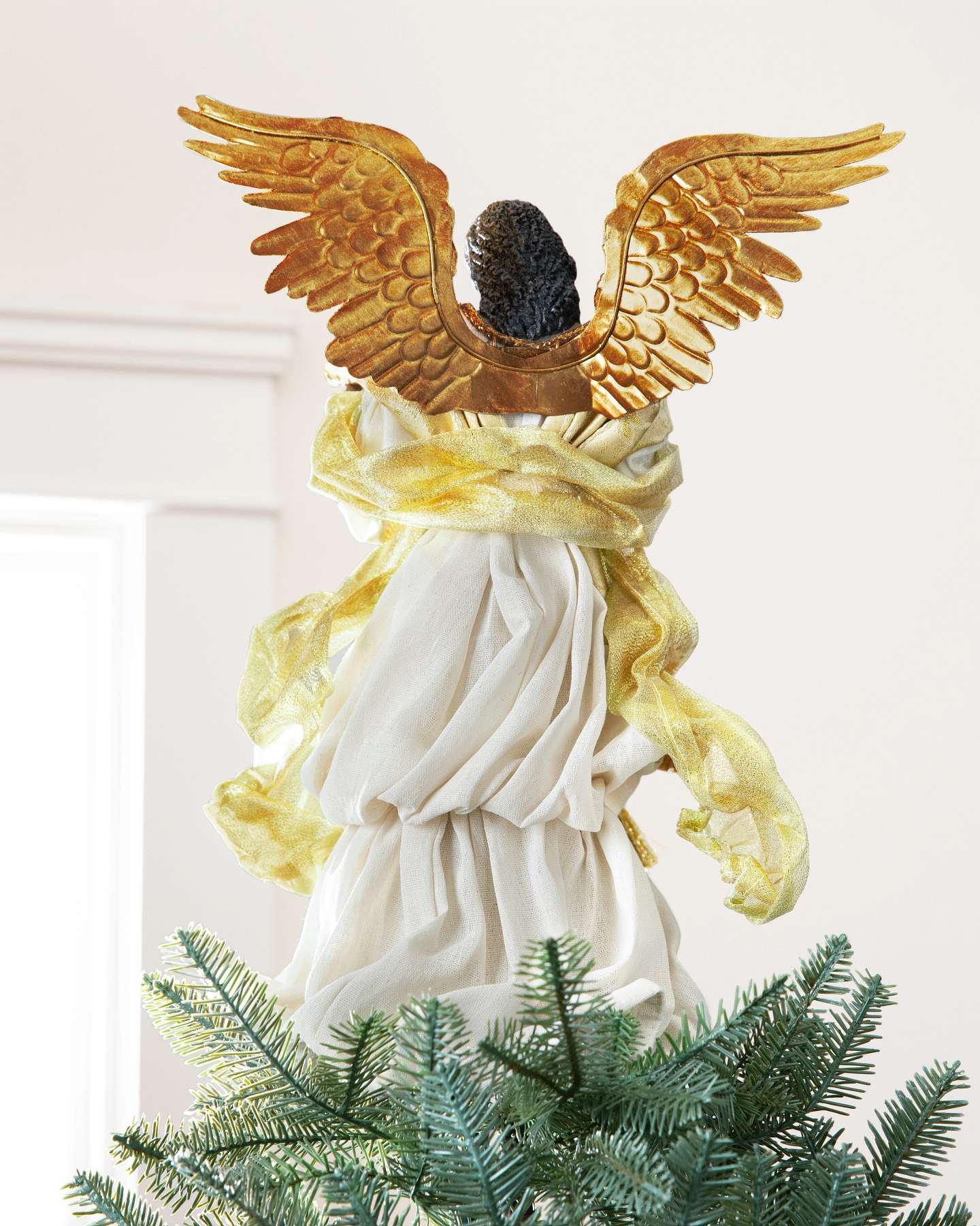 Balsam Hill 14-Inch Gilded Black Angel Artificial Christmas Tree Topper Back Closeup