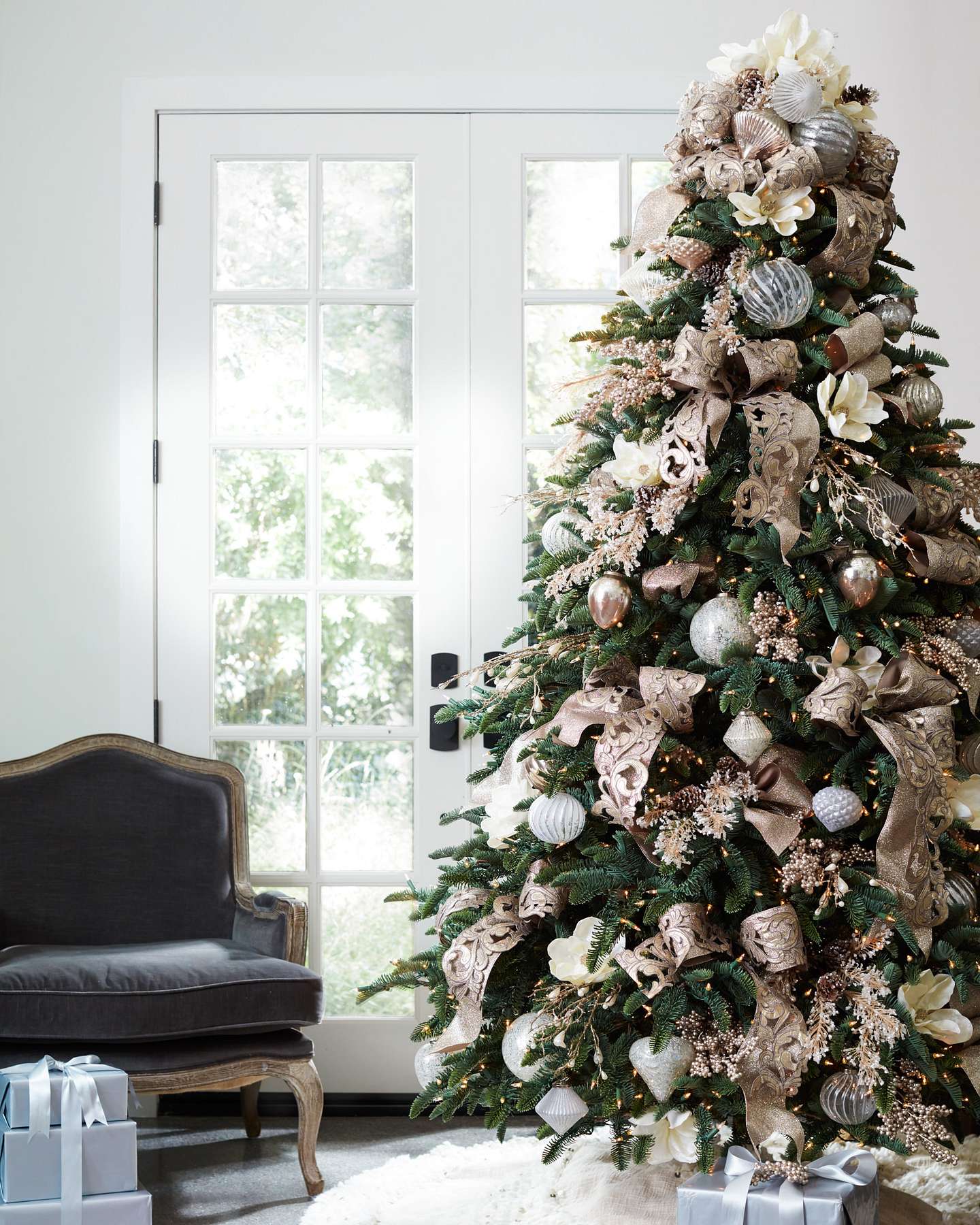 Balsam Hill Champagnerfarbenes Weihnachtsband mit Glitter