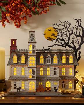 Lit Wooden Spooky Manor Halloween Countdown Calendar Lit Wooden Spooky Manor Halloween Countdown Calendar