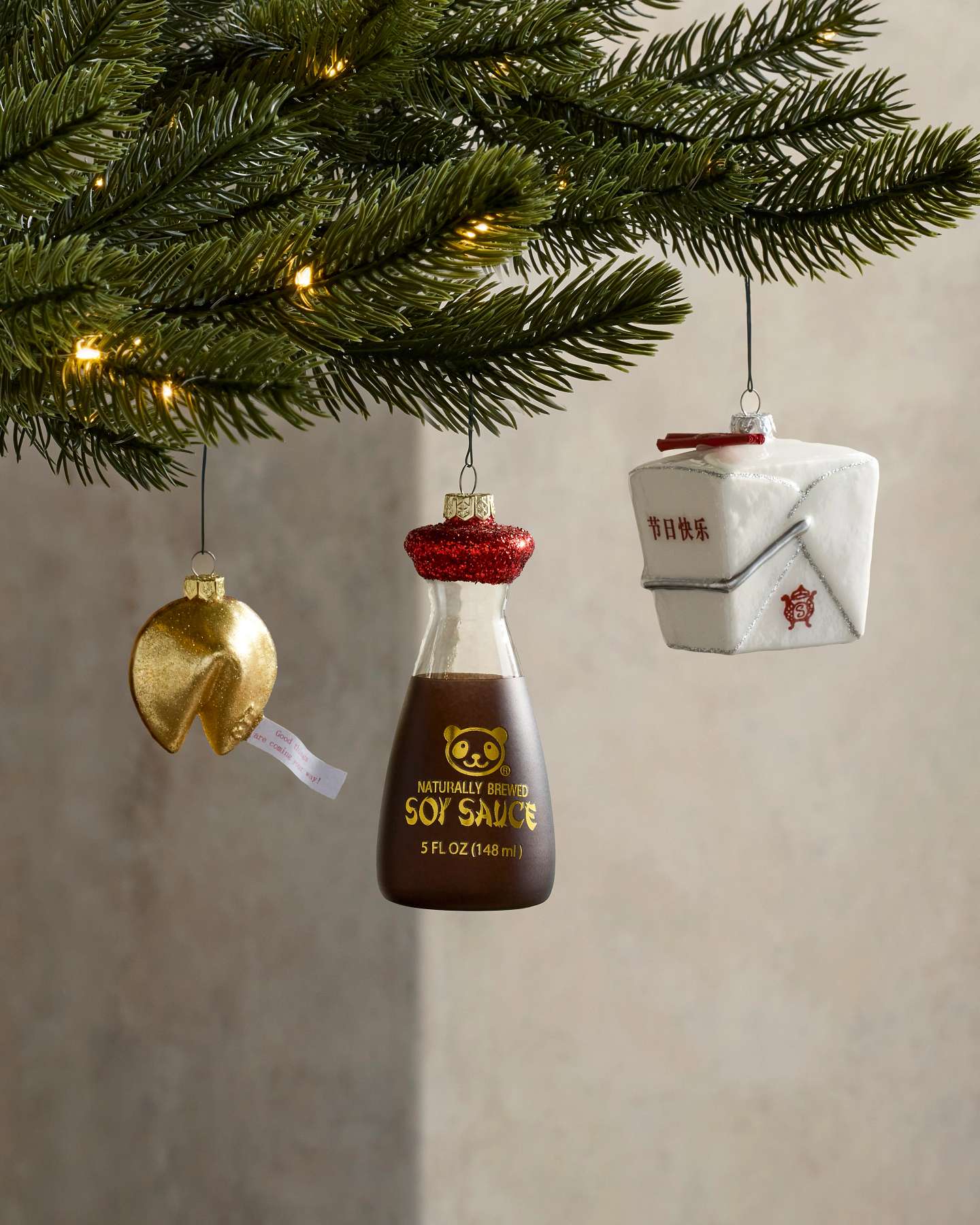 Novelty Chinese Food Glass Ornaments, Set of 5