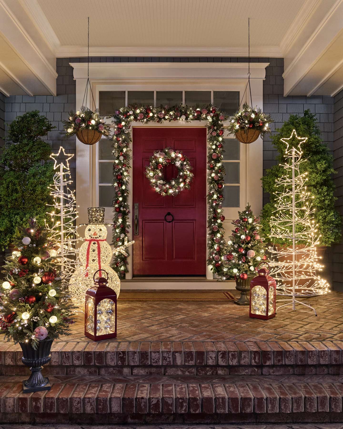 Balsam Hill Outdoor Lit Nordic Splendor Artificial Christmas Foliage Lifestyle Scene