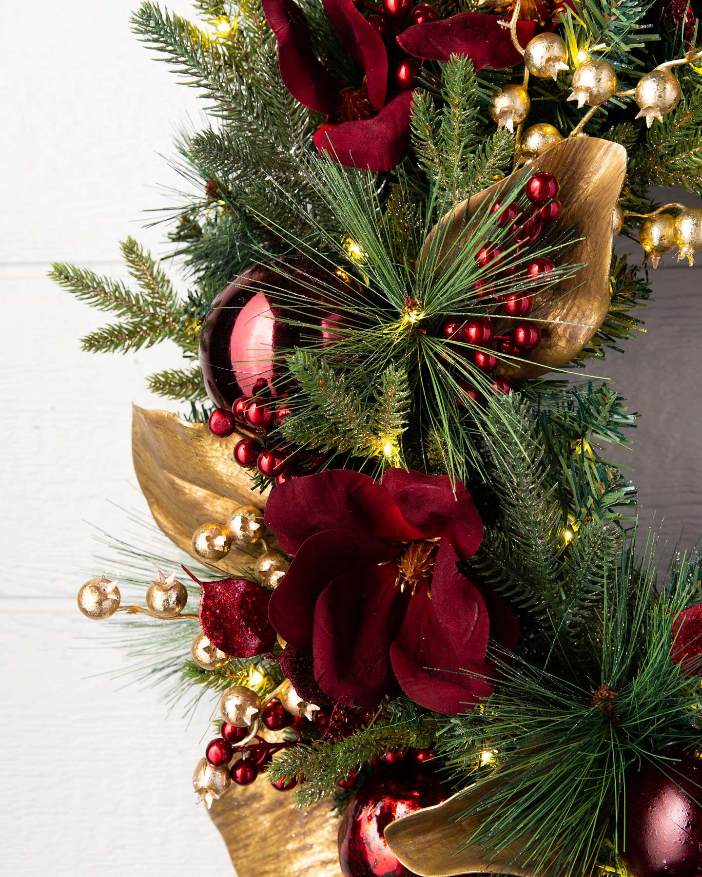 Balsam Hill Gilded Glory Magnolia Artificial Christmas Foliage Detail