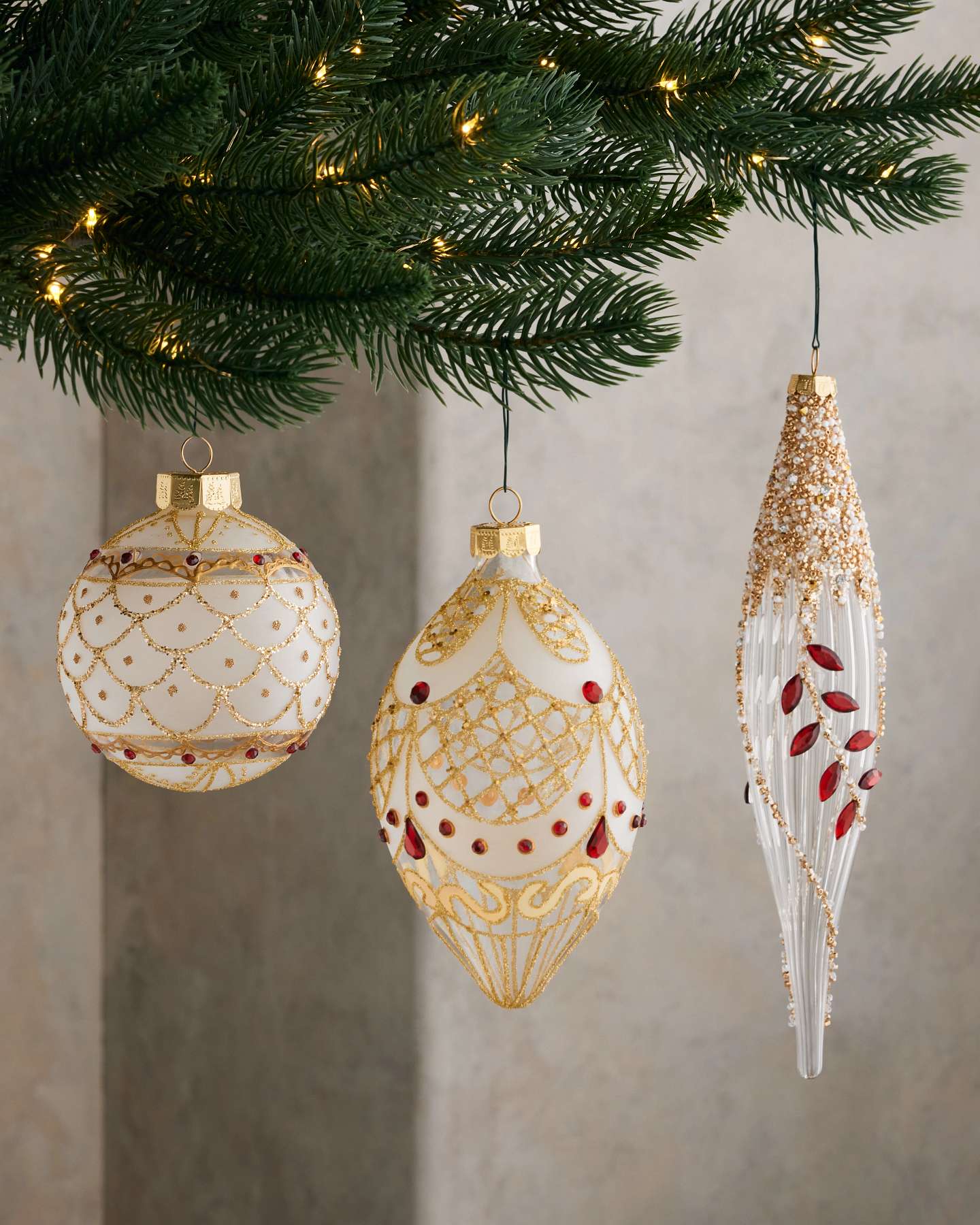 Burgundy & Gold Gilded Glory Mixed Glass Ornaments, Set of 4