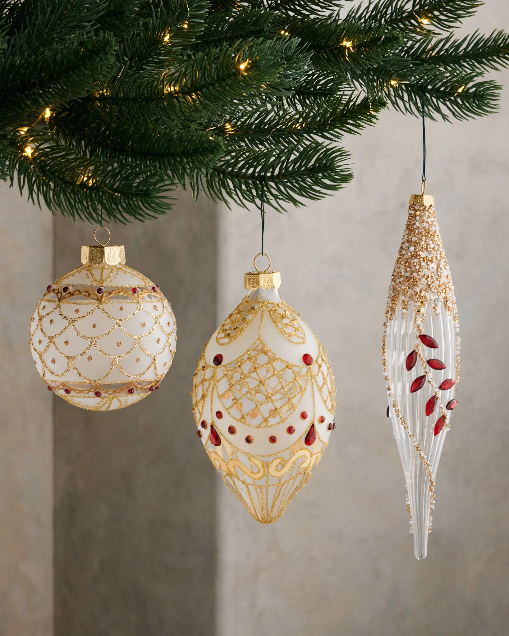 Burgundy & Gold Gilded Glory Mixed Glass Ornament Set