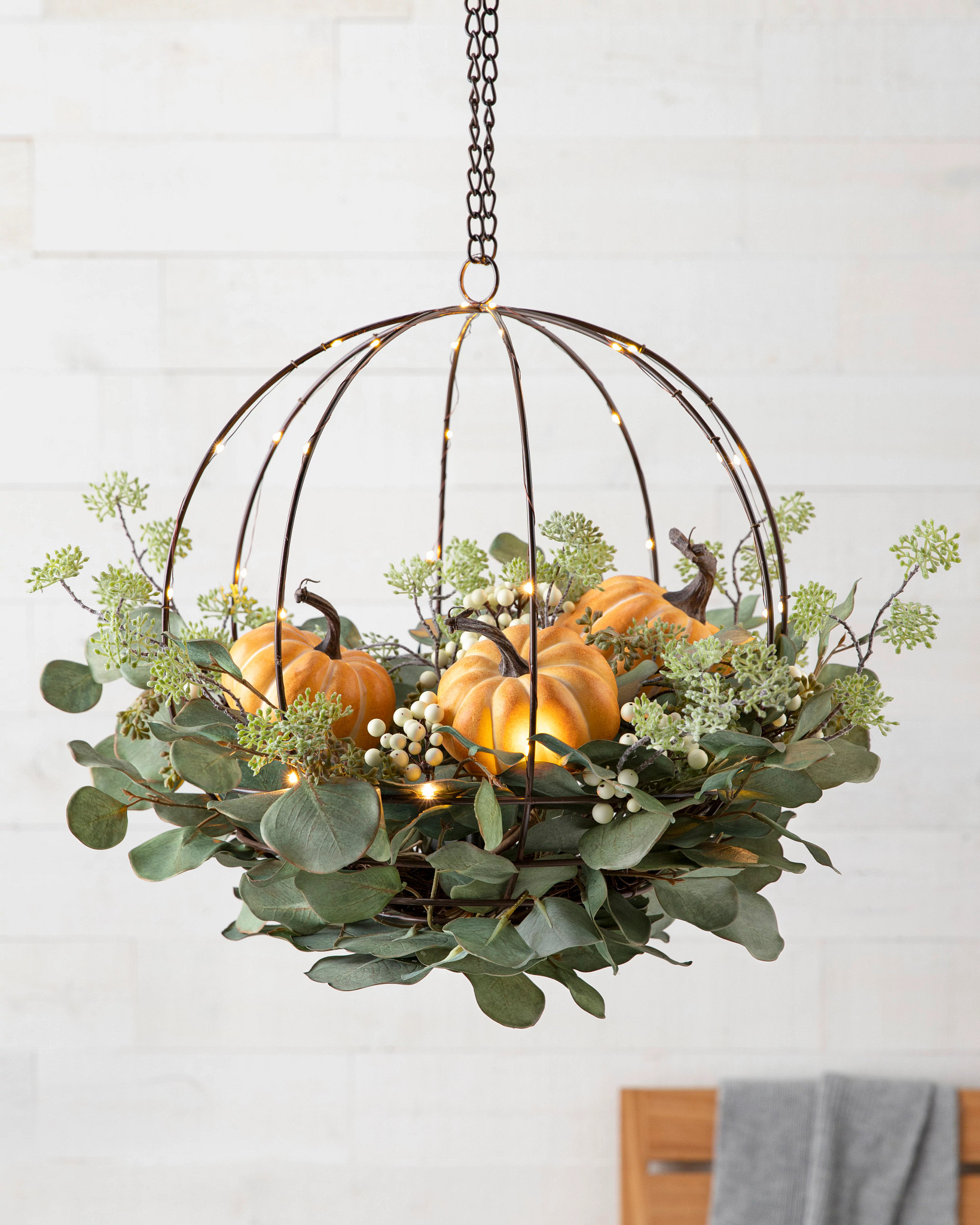 Eucalyptus and Pumpkin Hanging Basket Decor Balsam Hill
