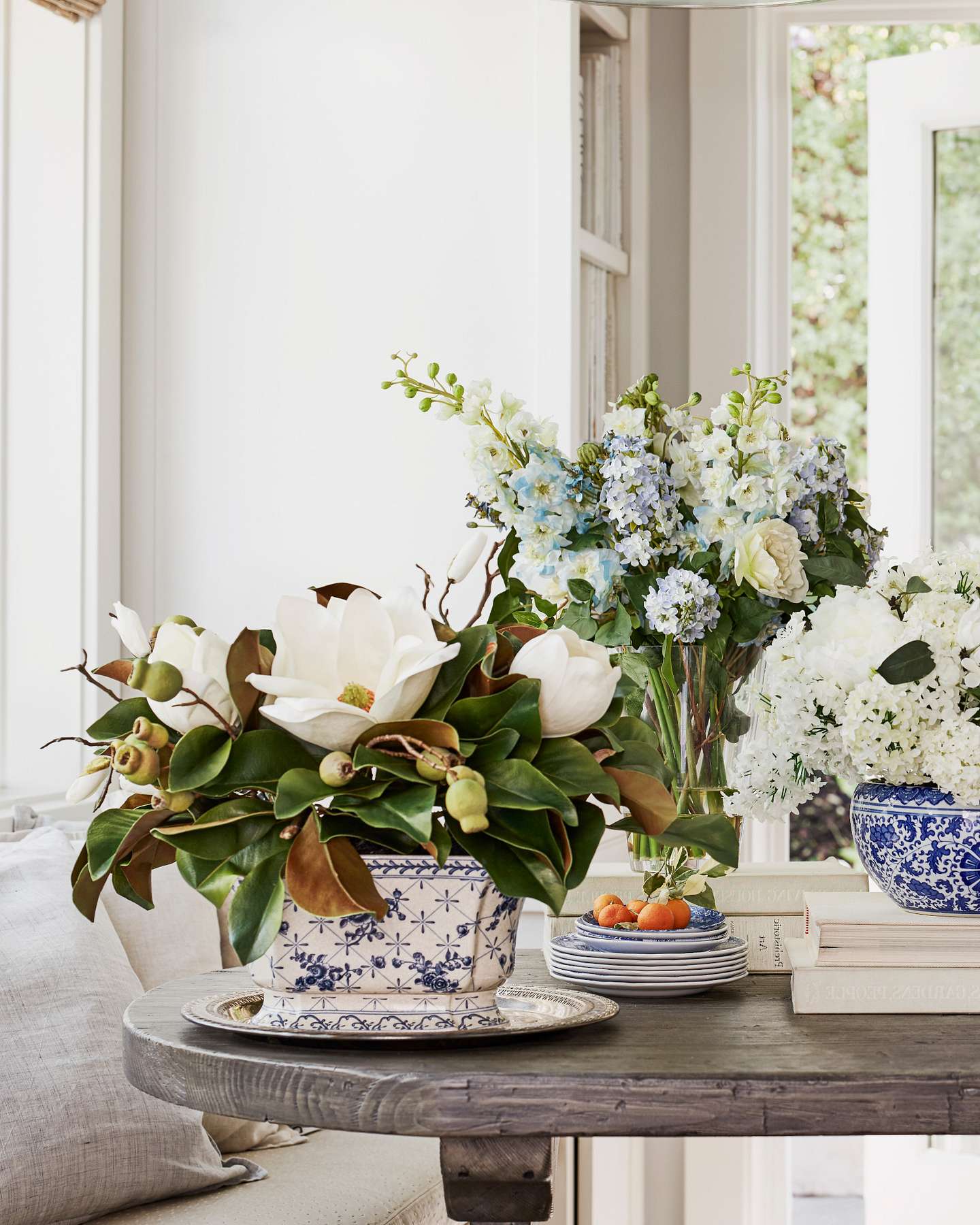 Balsam Hill Spring Magnolia Foliage Adorning a Dining Table Setting