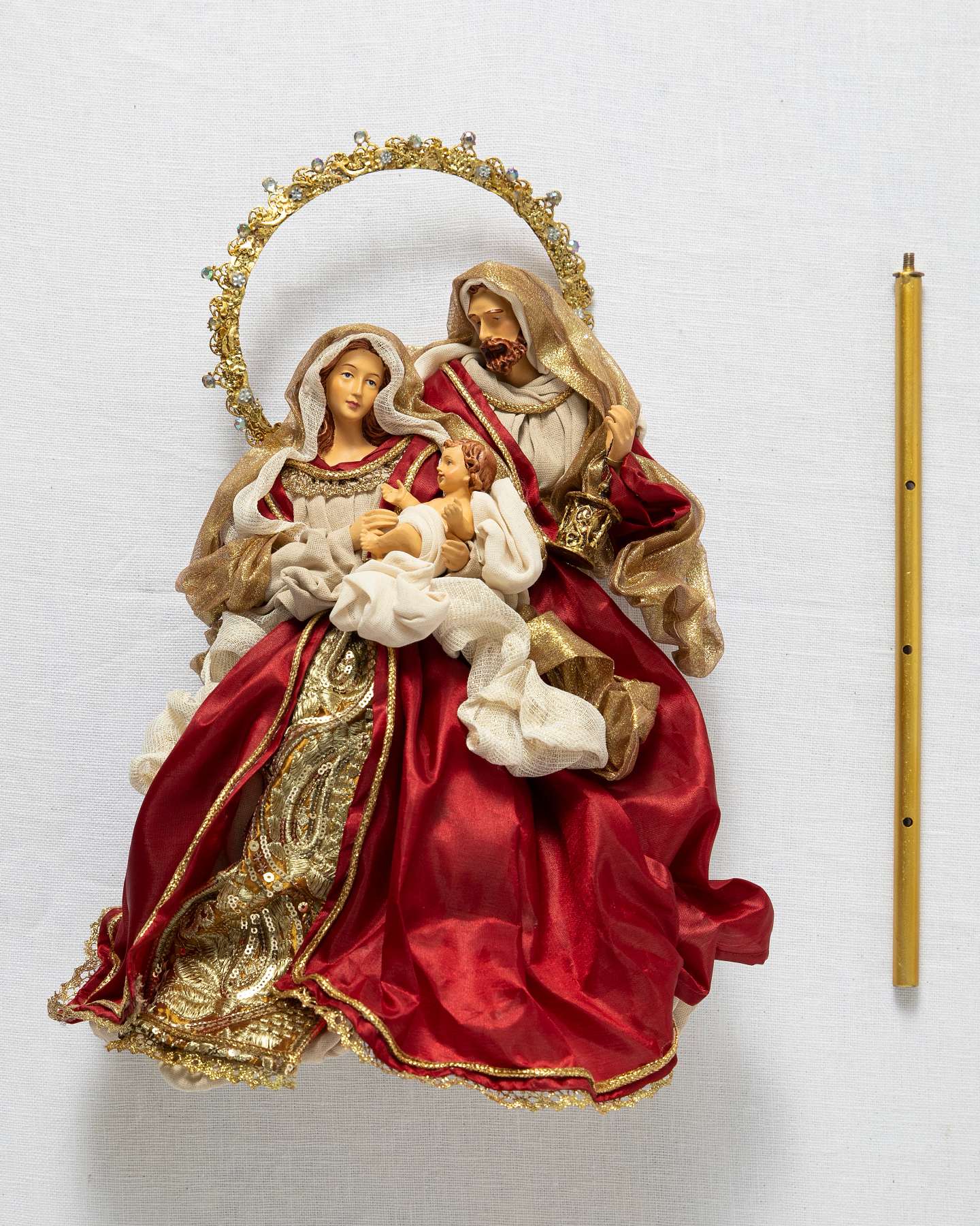 Décoration pour cime de sapin de Noël, Sainte-Famille, bourgogne, 16 po