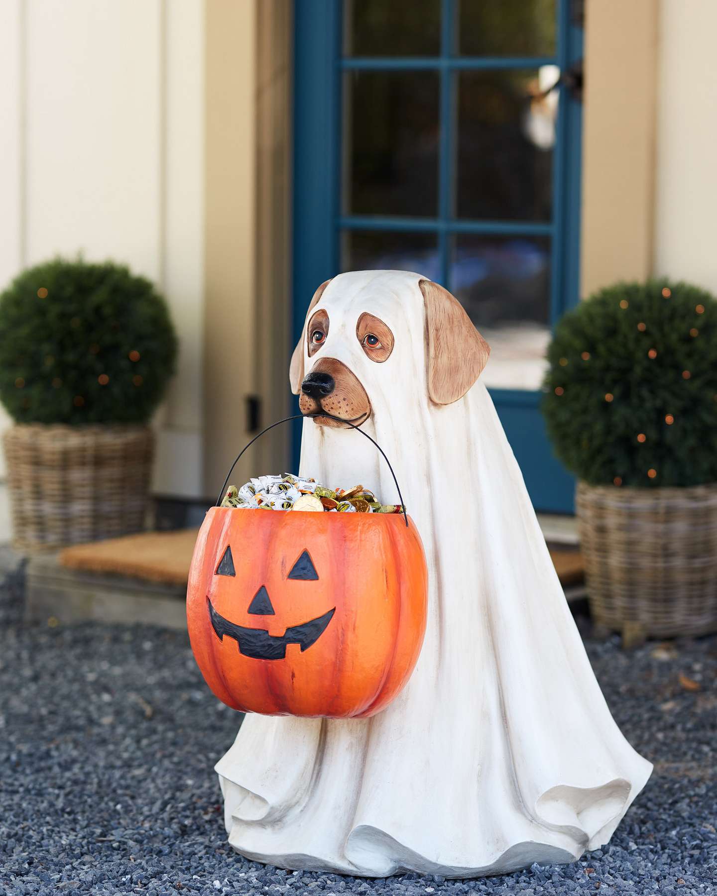 Balsam Hill Outdoor Life-Size Ghost Dog Candy Bowl Halloween Decor