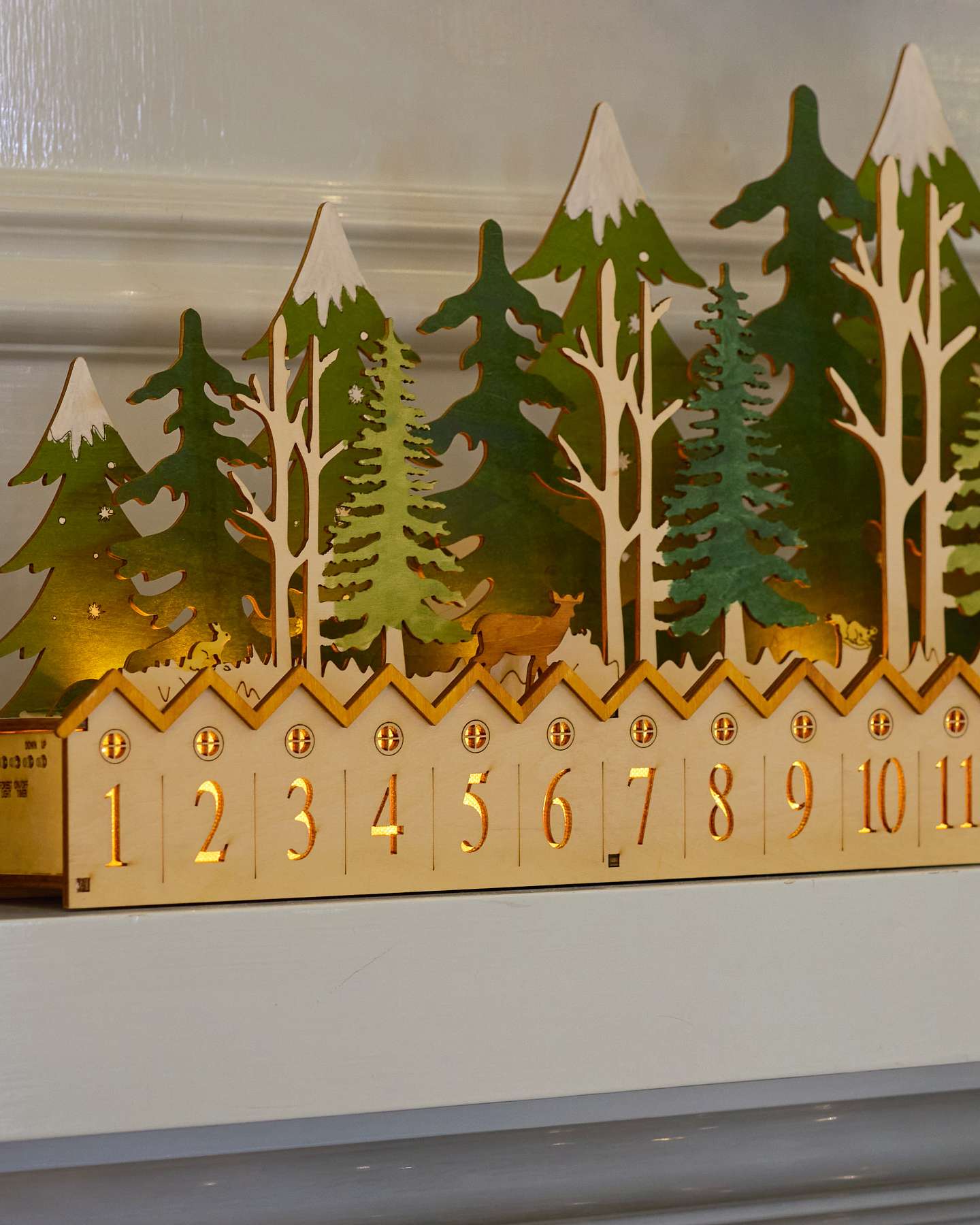 Balsam Hill Lit Wooden Forest Advent Calendar with Illuminated Woodland Scene