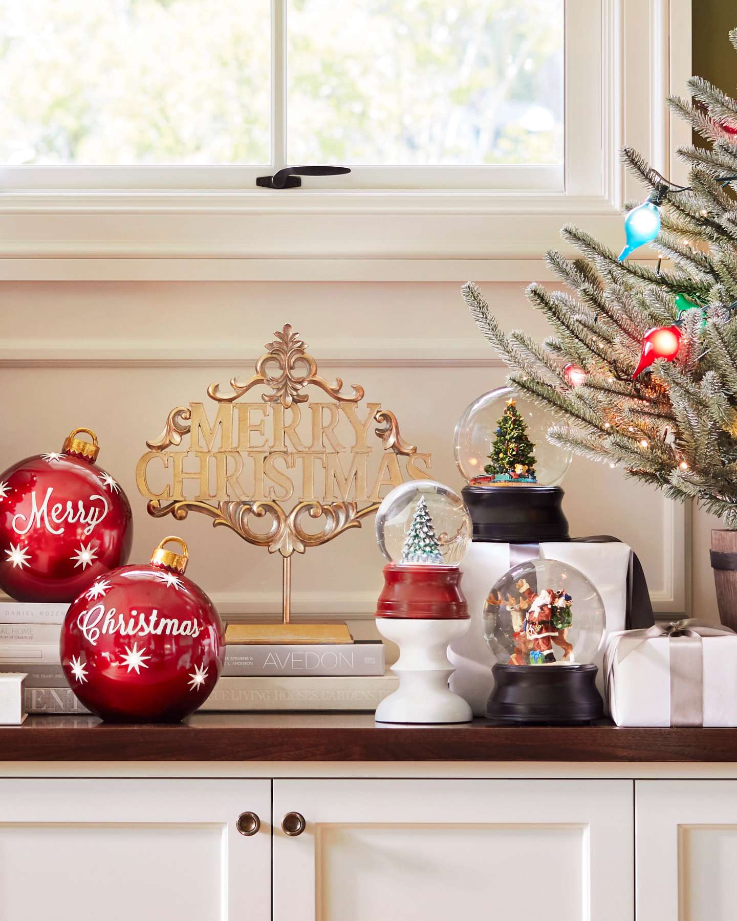 Balsam Hill Color Changing LED Artificial Christmas Tree Musical Snowglobe Lifestyle Table Display