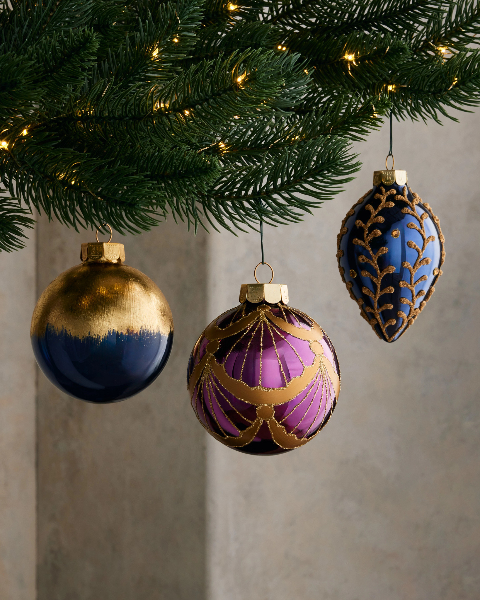 Set de boules de Noël en verre Améthyste et saphir