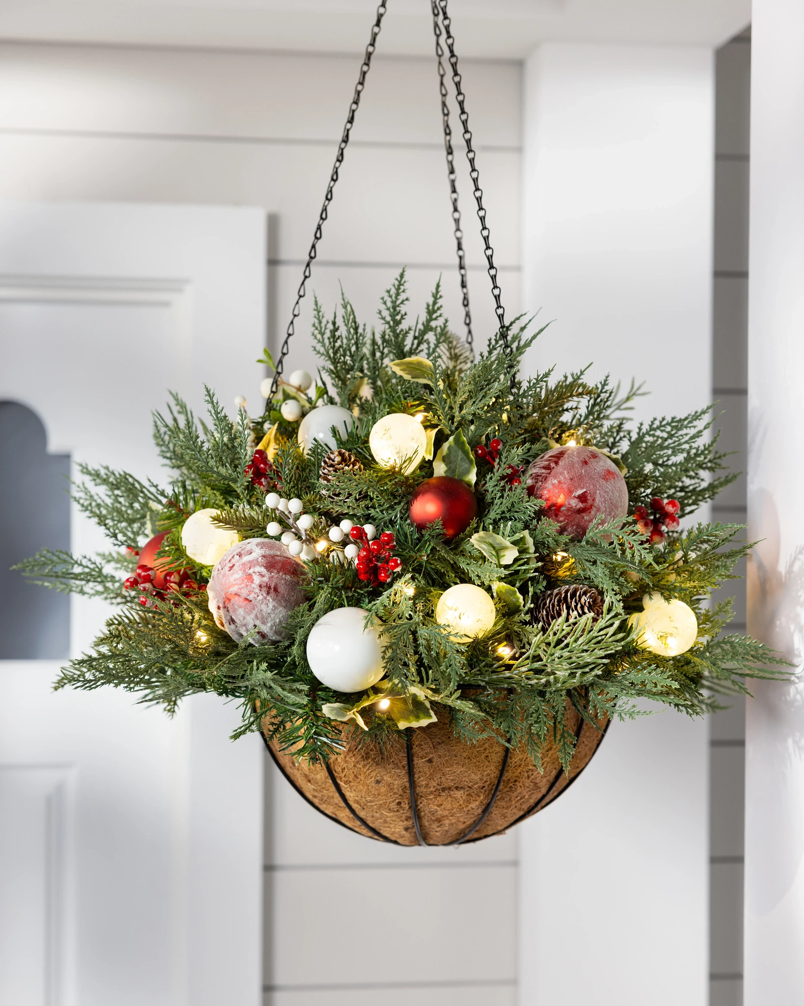 Outdoor Lit Nordic Splendor Artificial Christmas Hanging Basket