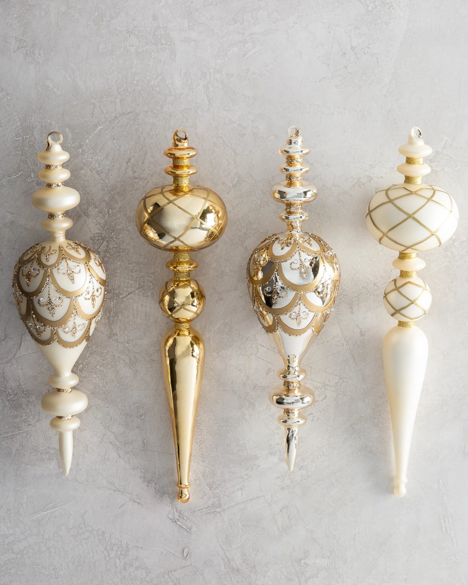 Gold Gilded Glory Glass Finial Ornament Set