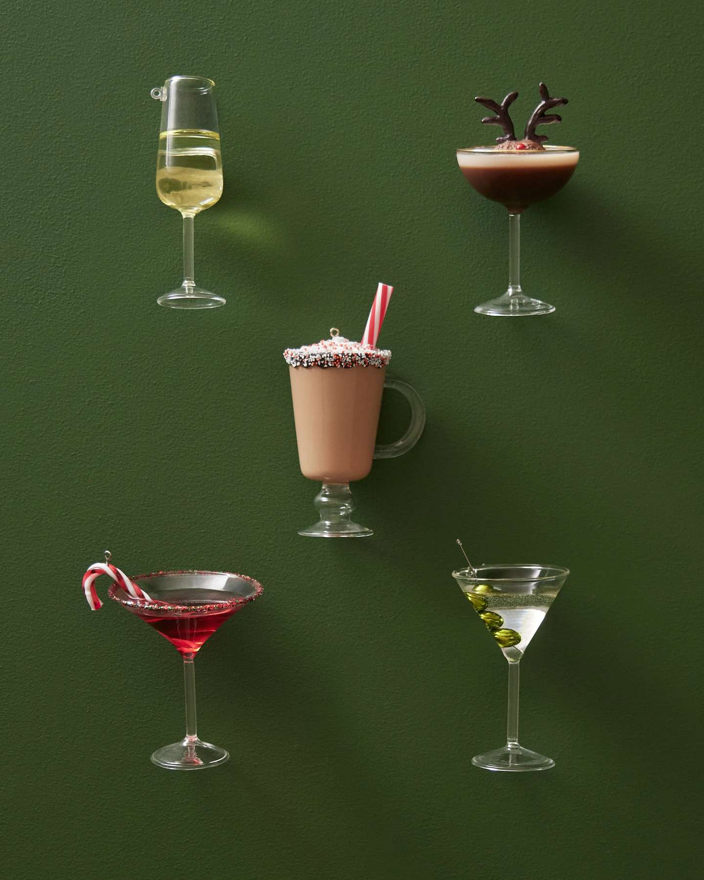 Décorations de cocktails des Fêtes en verre, ensemble de cinq