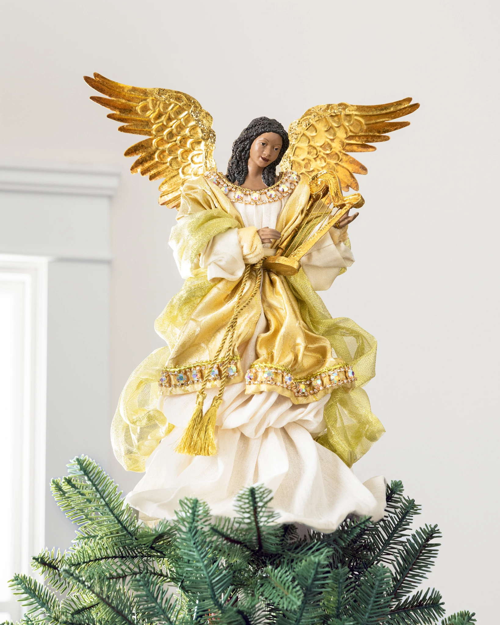 purple dressed black angel christmas tree topper 12.2'' with Lights Standing African American Christmas Decorations Black Angel Figurines Treetop for Xmas Home Decor Winter Holiday(Blue,Bright Style) : Home & Kitchen Her wings dress and flower feature continuously changing multi Lighted Fiber Optic Angel Christmas