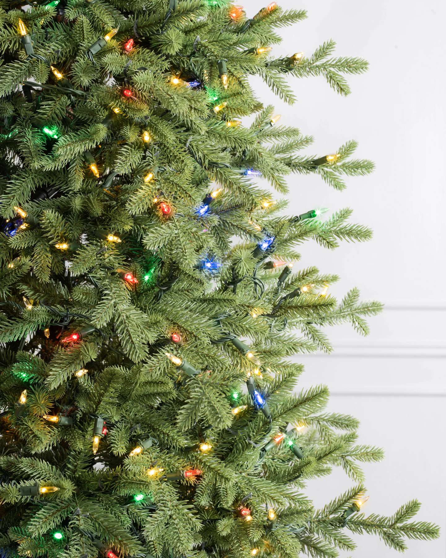 Balsam Hill Red Spruce Slim LED Candlelight Artificial Christmas Tree Closeup View