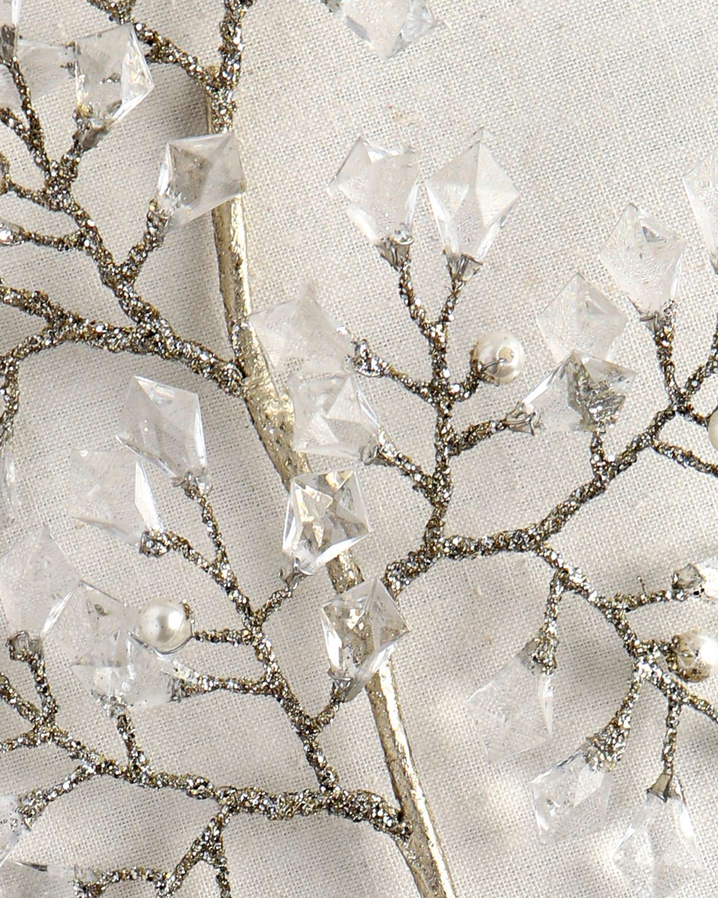Balsam Hill Crystal and Pearl Champagne Artificial Christmas Tree Picks Set of 3 Closeup