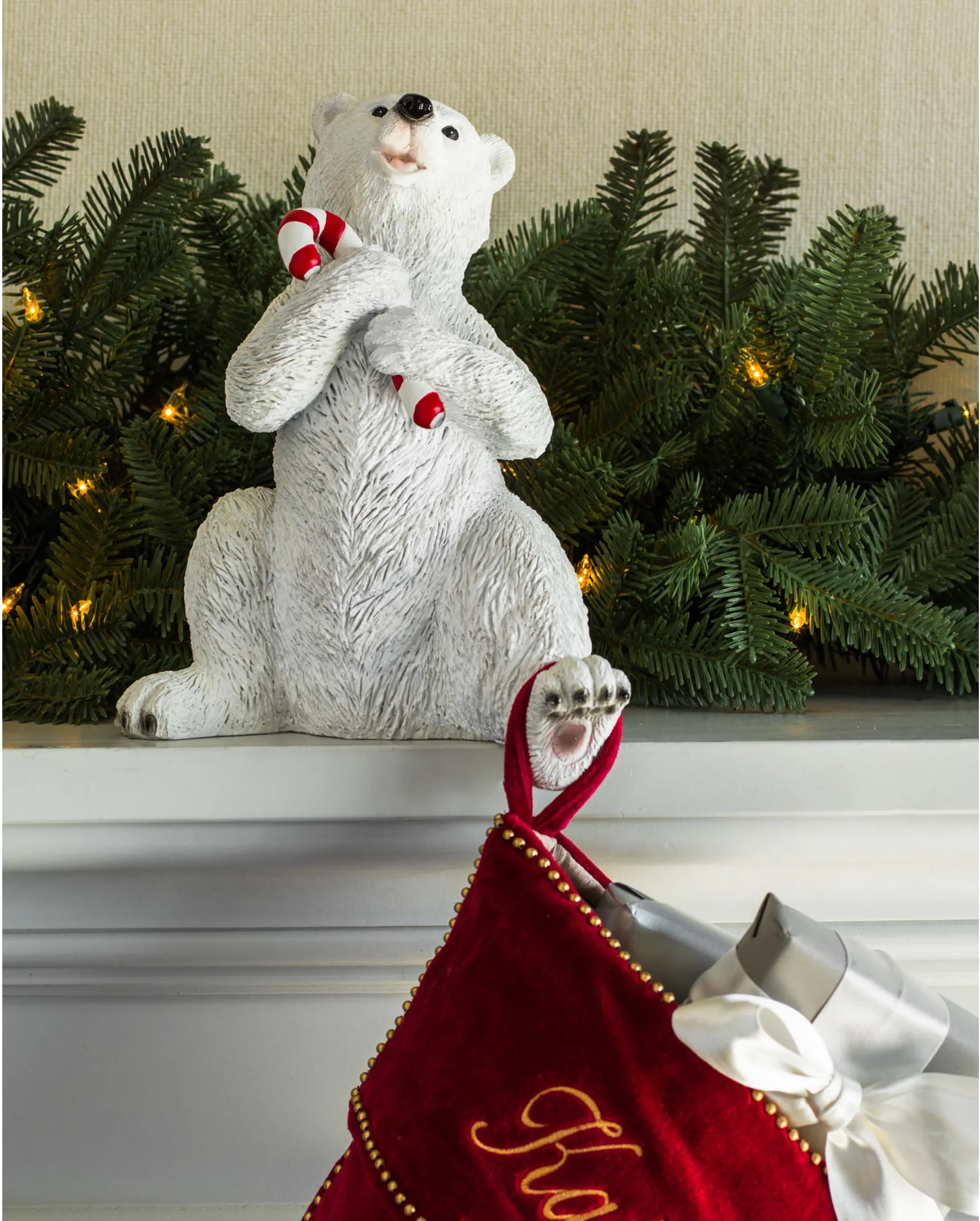 Ours Blanc sur socle Déco de Noël 30 cm