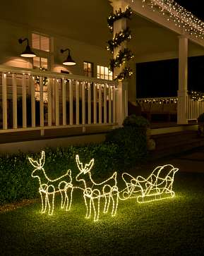 Outdoor 3D LED Reindeer & Sleigh Set Outdoor 3D LED Reindeer & Sleigh Set