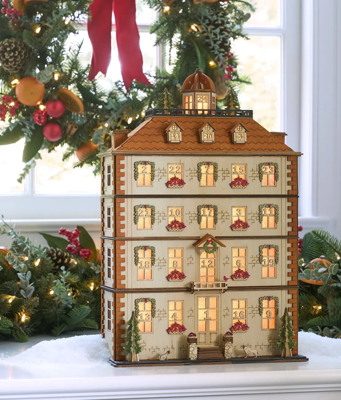 Lit Wooden Olde Manor Advent Calendar