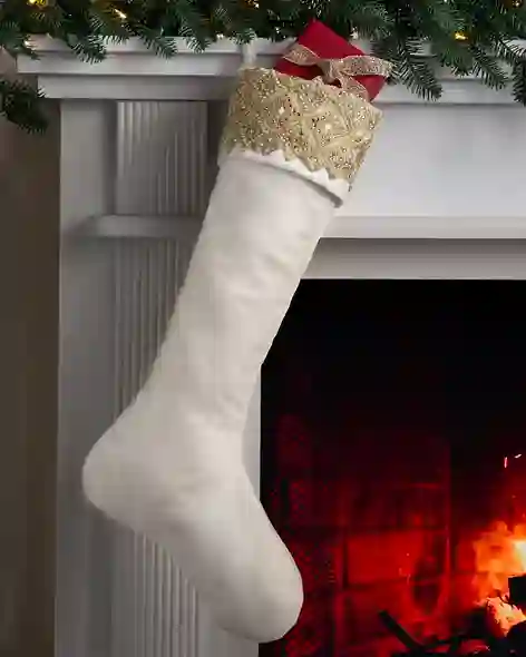 Ivory Biltmore Gilded Christmas Stocking by Balsam Hill SSC 20