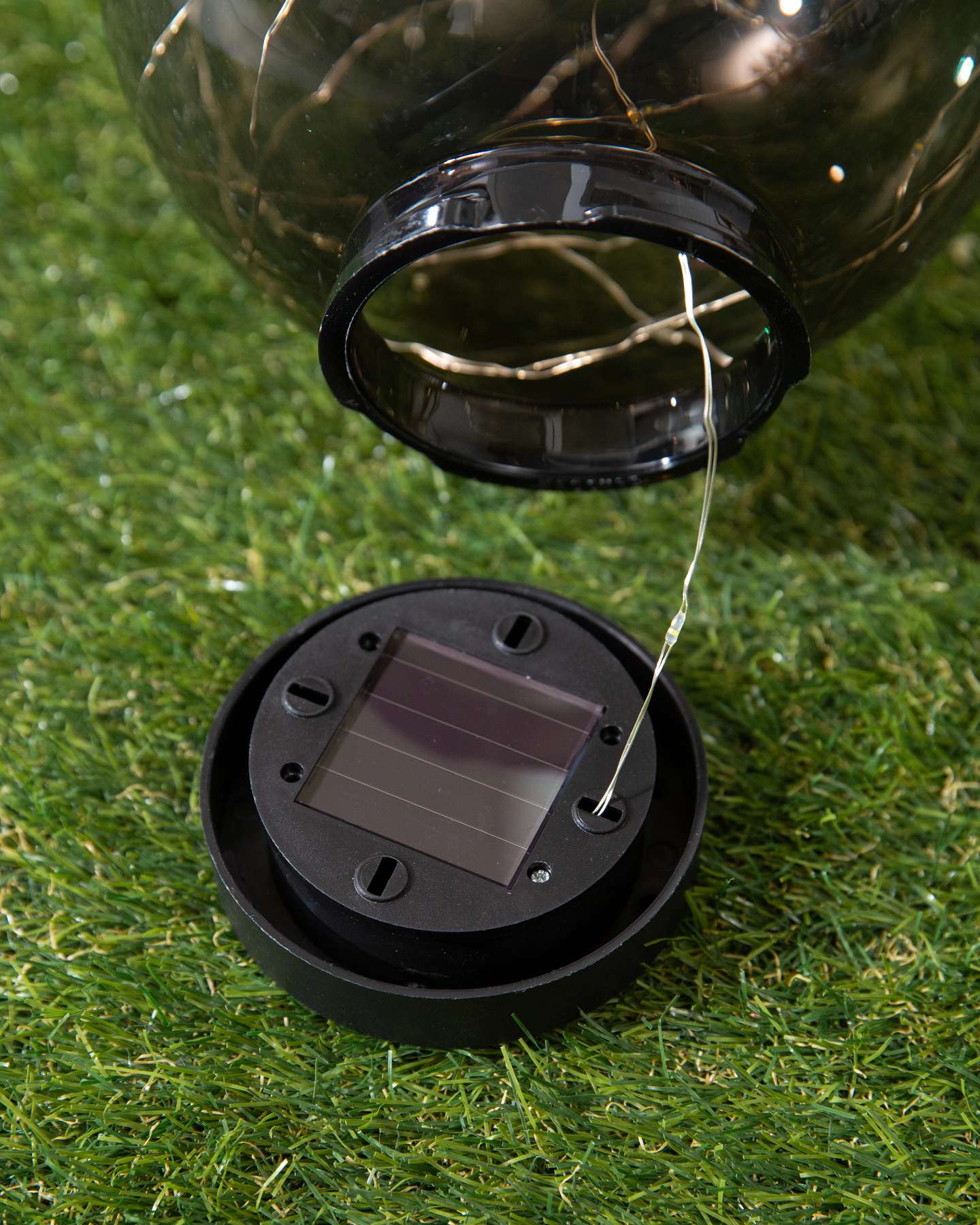 Balsam Hill Tinted Outdoor Solar Globe Stake Lights Set of 2 Battery Compartment Detail