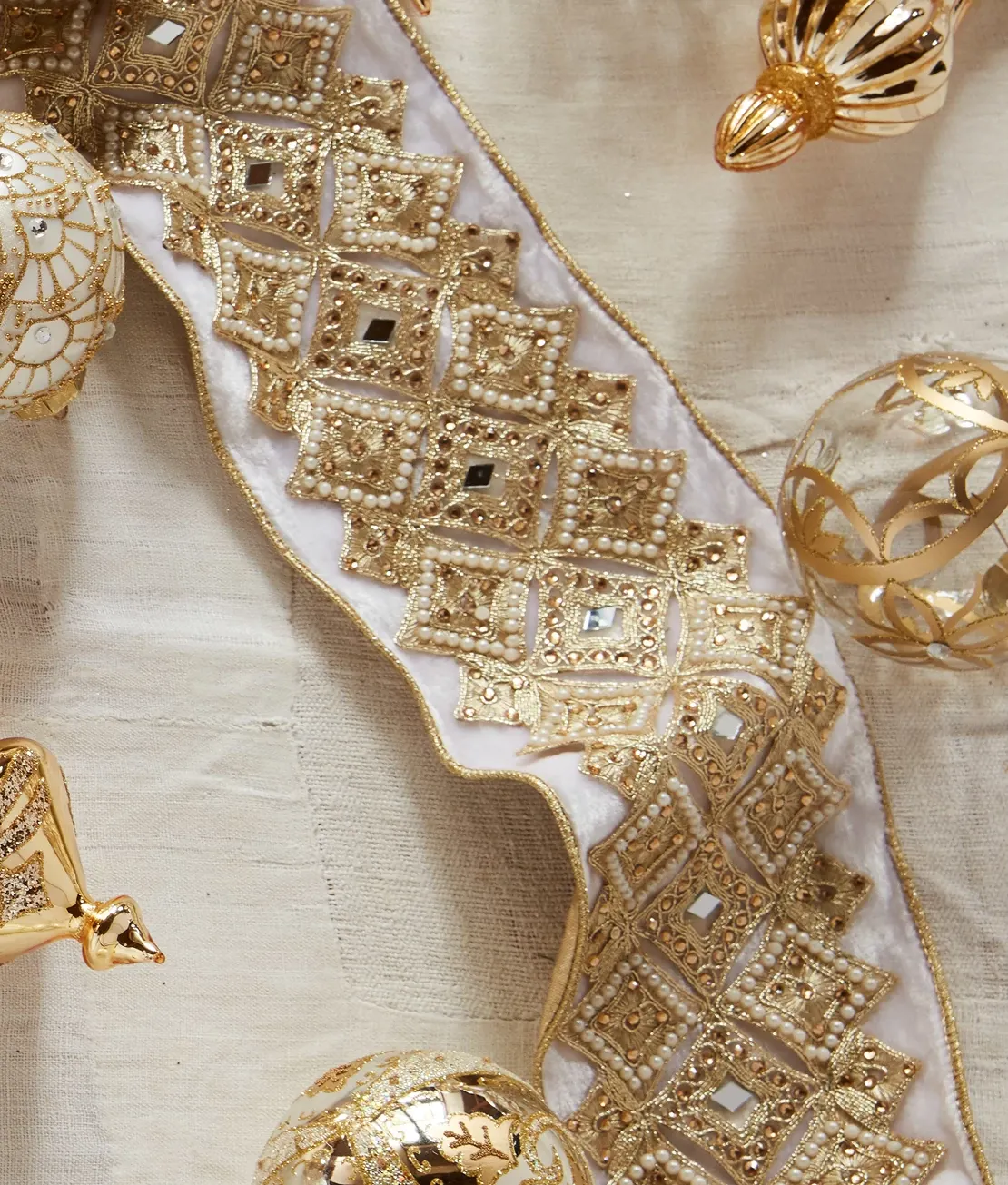Ivory Gilded Glory Christmas Tree Ribbon