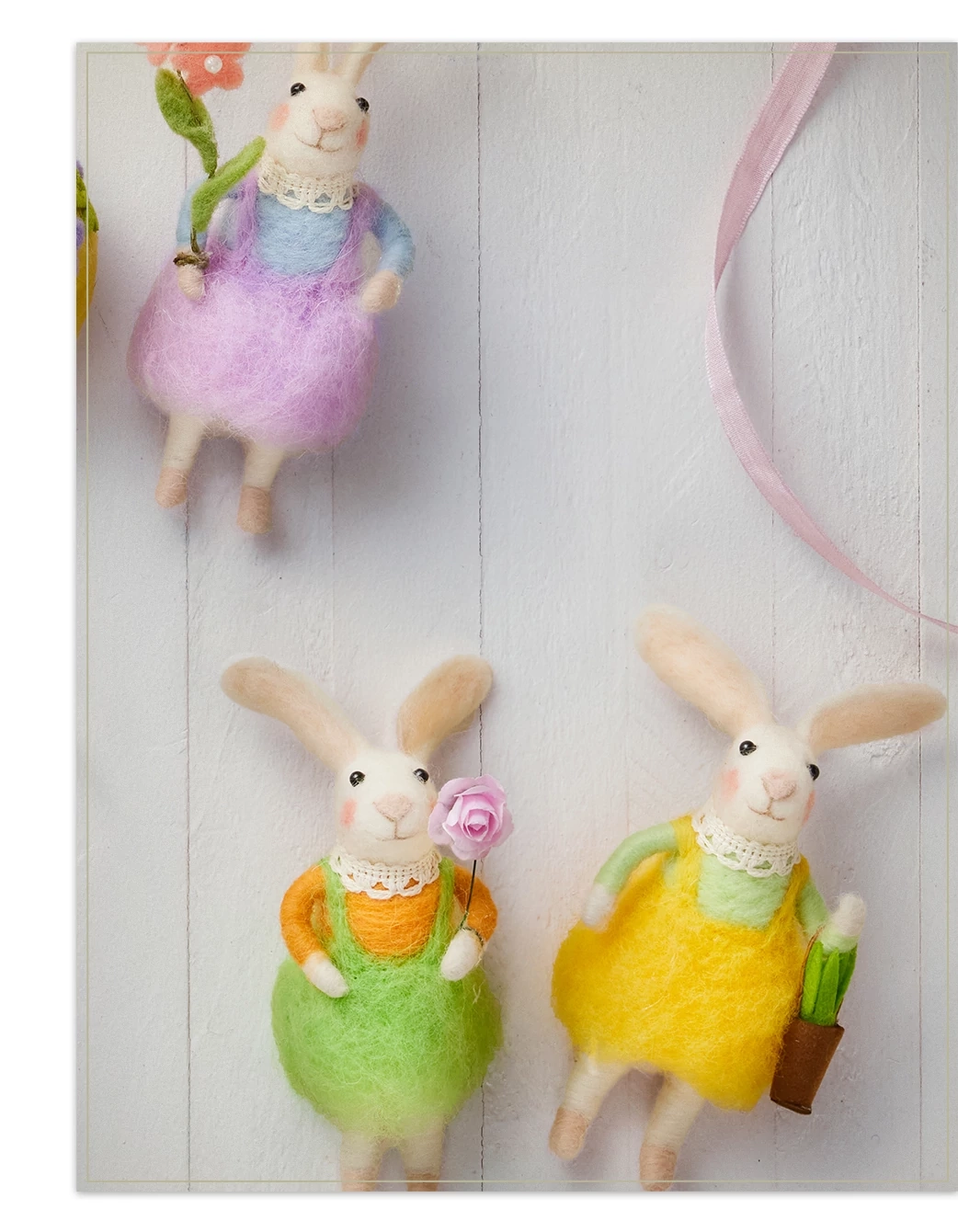Spring Critter Color Bunnies & Blooms Felt Spring Ornament Set | Balsam Hill