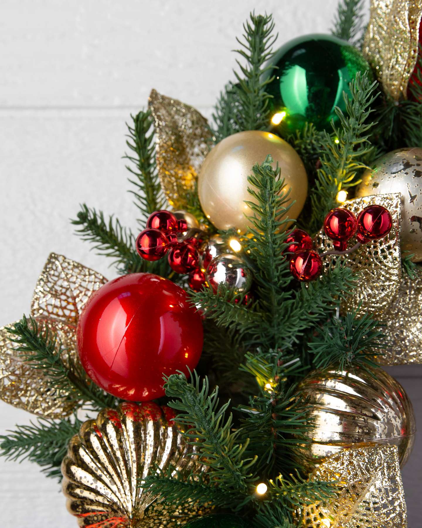Balsam Hill Outdoor Merry and Bright Artificial Christmas Foliage Elegant Detail View
