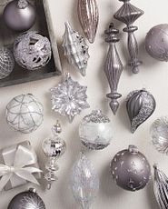 Assorted silver Christmas glass ornaments