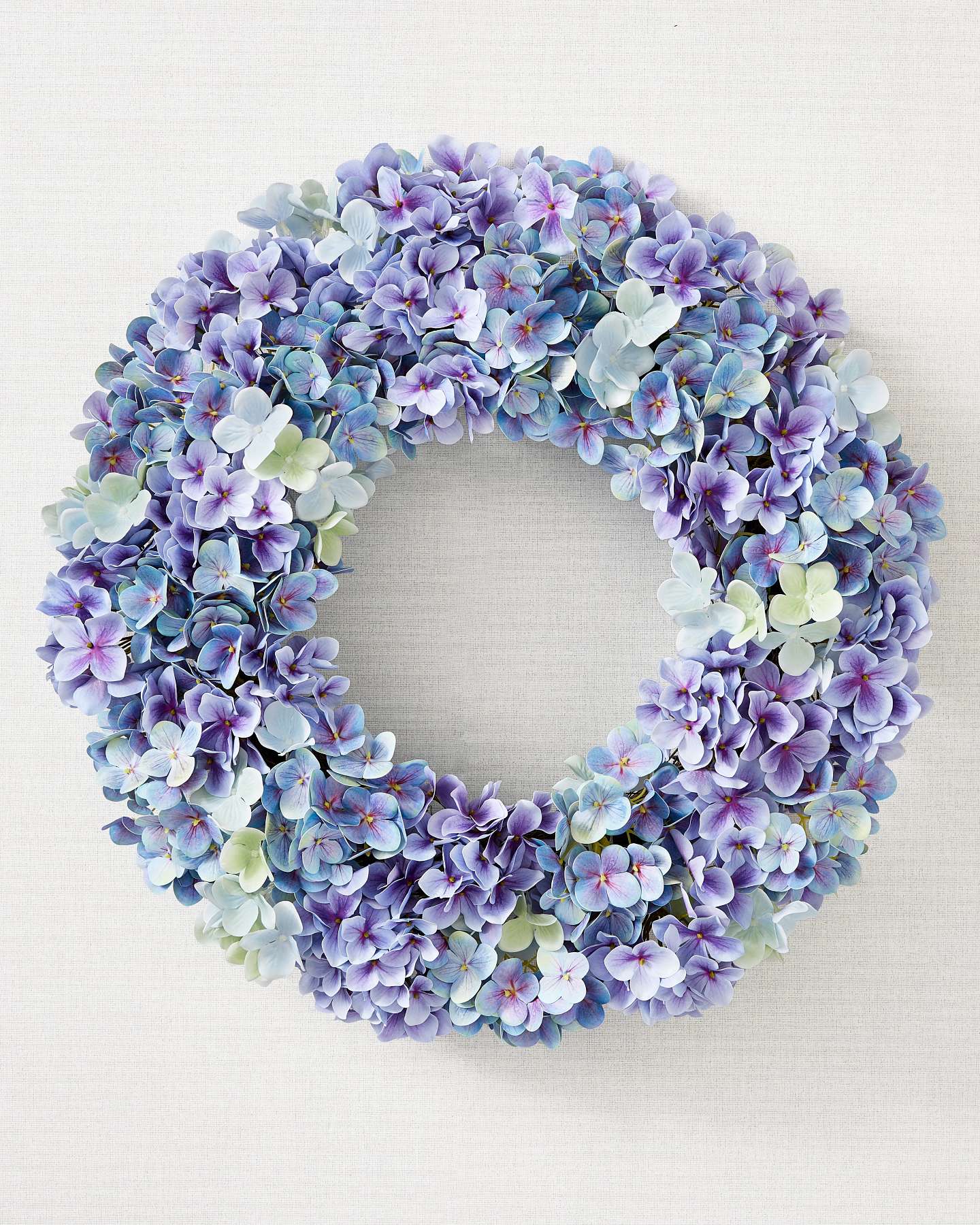 Balsam Hill Purple Outdoor Hydrangea Harmony Artificial Wreath 24-Inch Detailed View