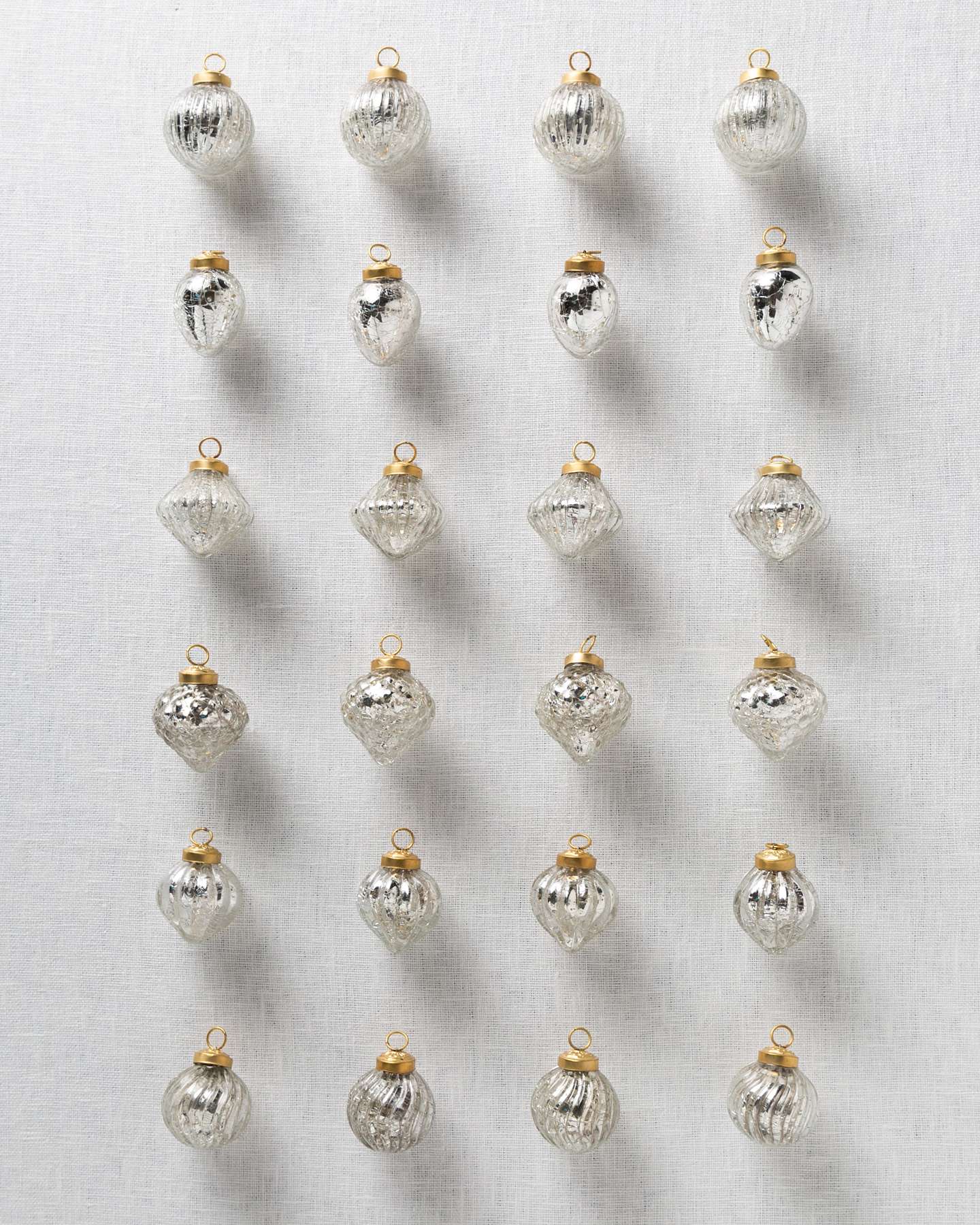 Balsam Hill Essentials Silver Mini Mercury Glass Christmas Ornament Set of 24 Full Display