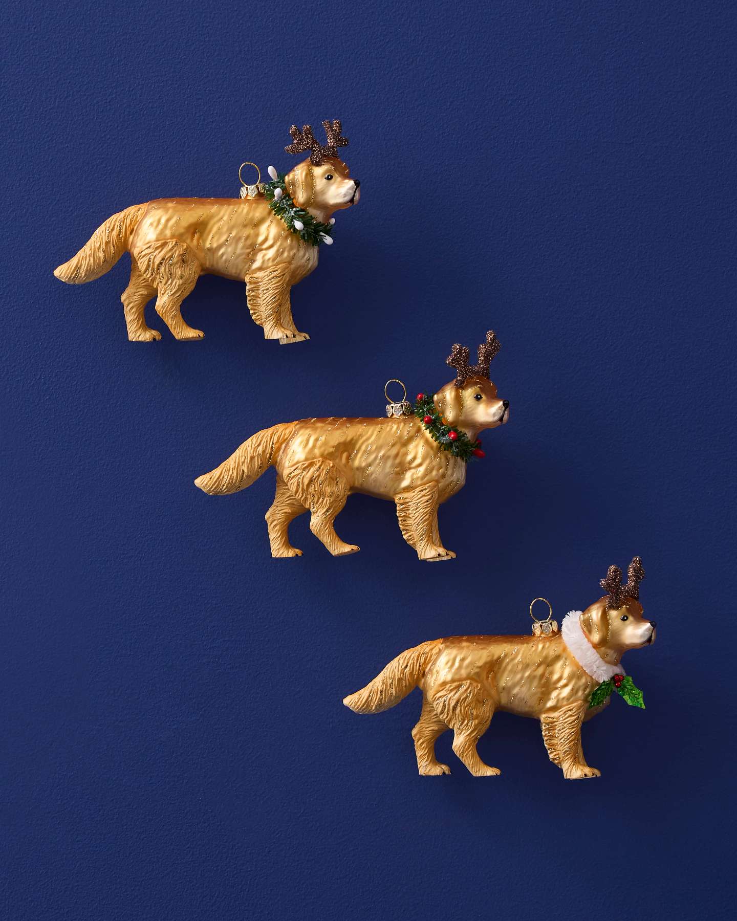 Christmas Golden Retriever Glass Ornaments, Set of 3