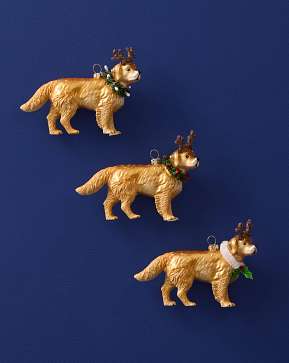 Christmas Golden Retriever Glass Ornament Set Christmas Golden Retriever Glass Ornament Set