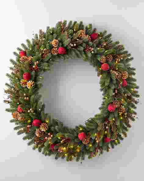 Vermont White Spruce Bordeaux Wreath 48in LED Clear by Balsam Hill SSC