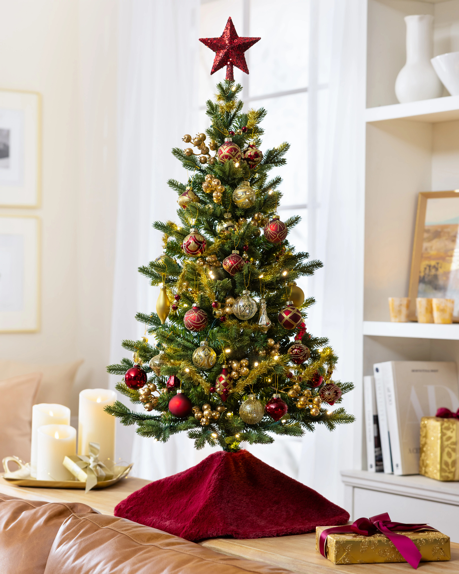 d*9様 DECORTÉ Wildflower Woodland xmas 20 Brilliant Bordeaux Decorated Artificial Christmas Tree Kit